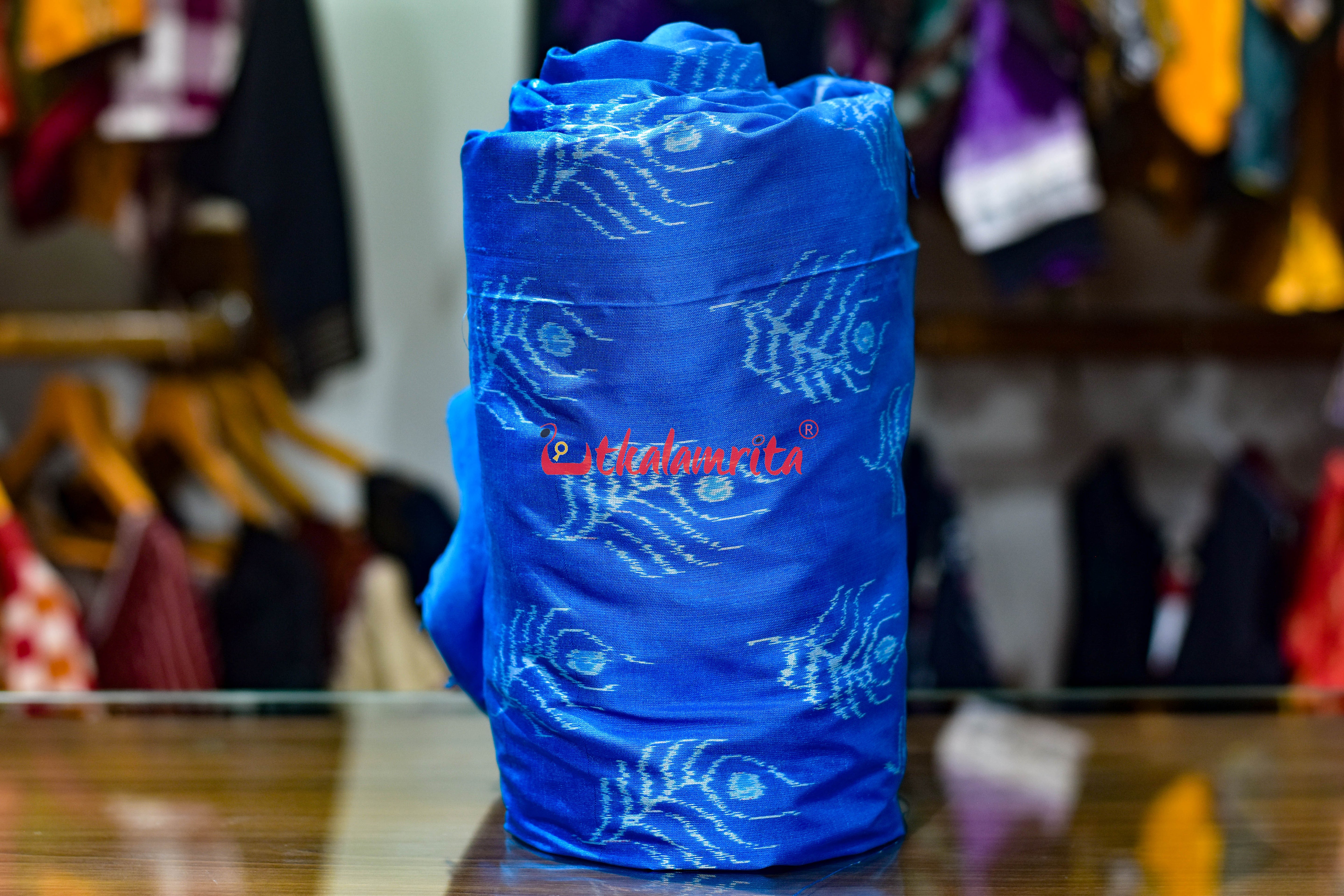 Aqua Blue with Mayurapucha Sambalpuri Silk (Fabric)