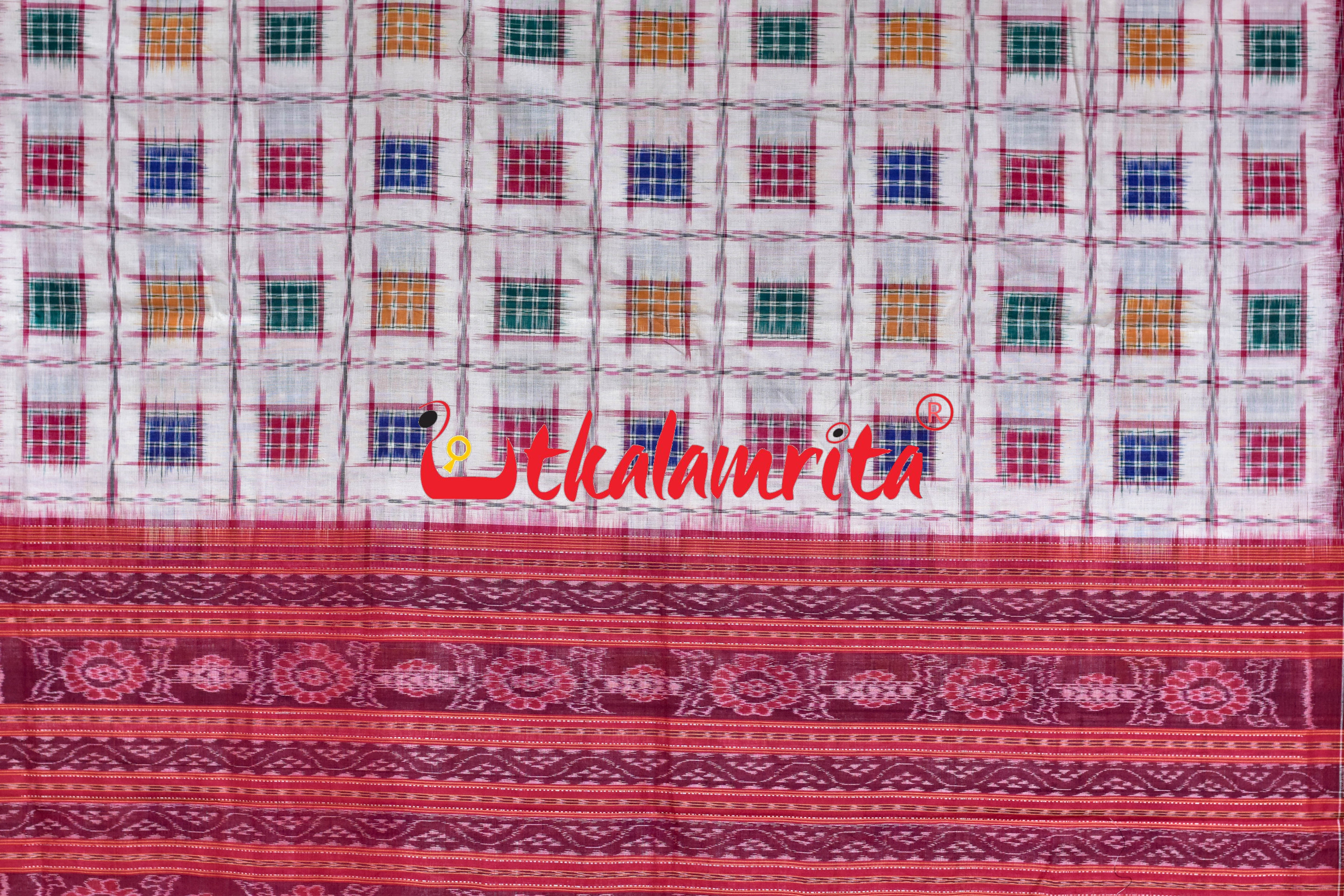 White Red Mini Aswini Sambalpuri Cotton Saree