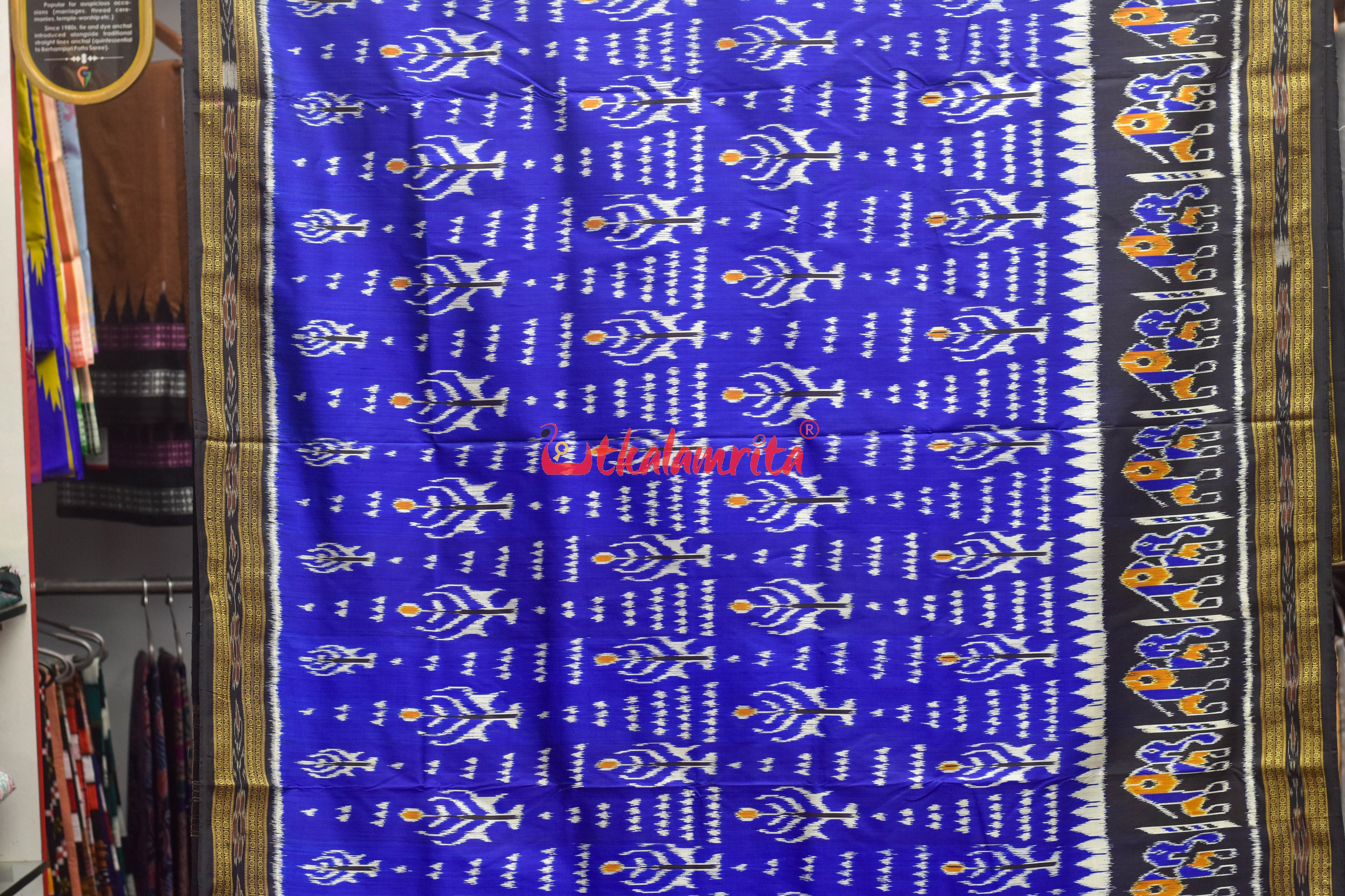 Blue 2D Dhadi Chita Khandua Silk Saree