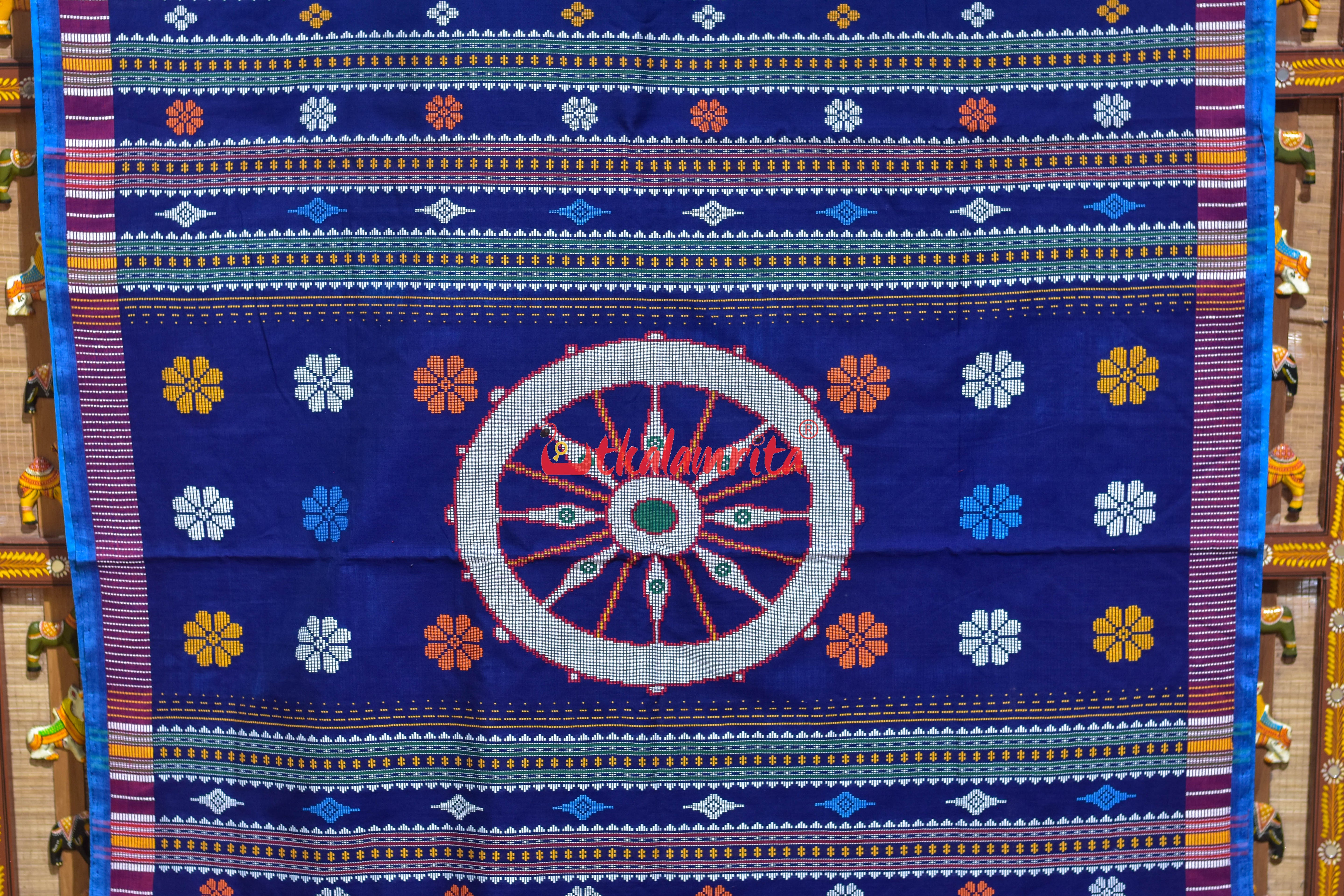 Blue konark Wheel Dhalapathara Cotton Saree
