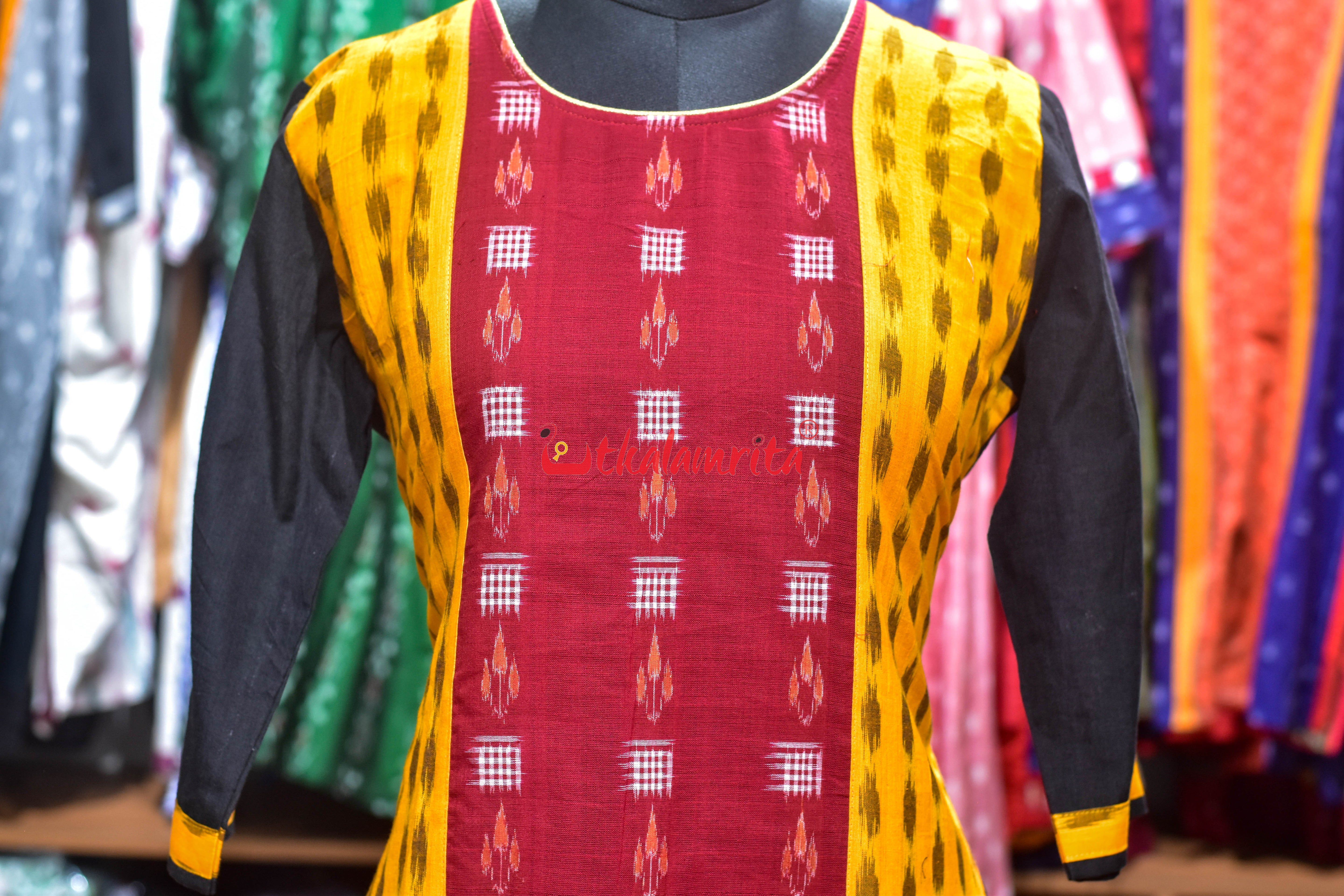 Maroon Mustard Ikat Elegance (Ladies Kurti)