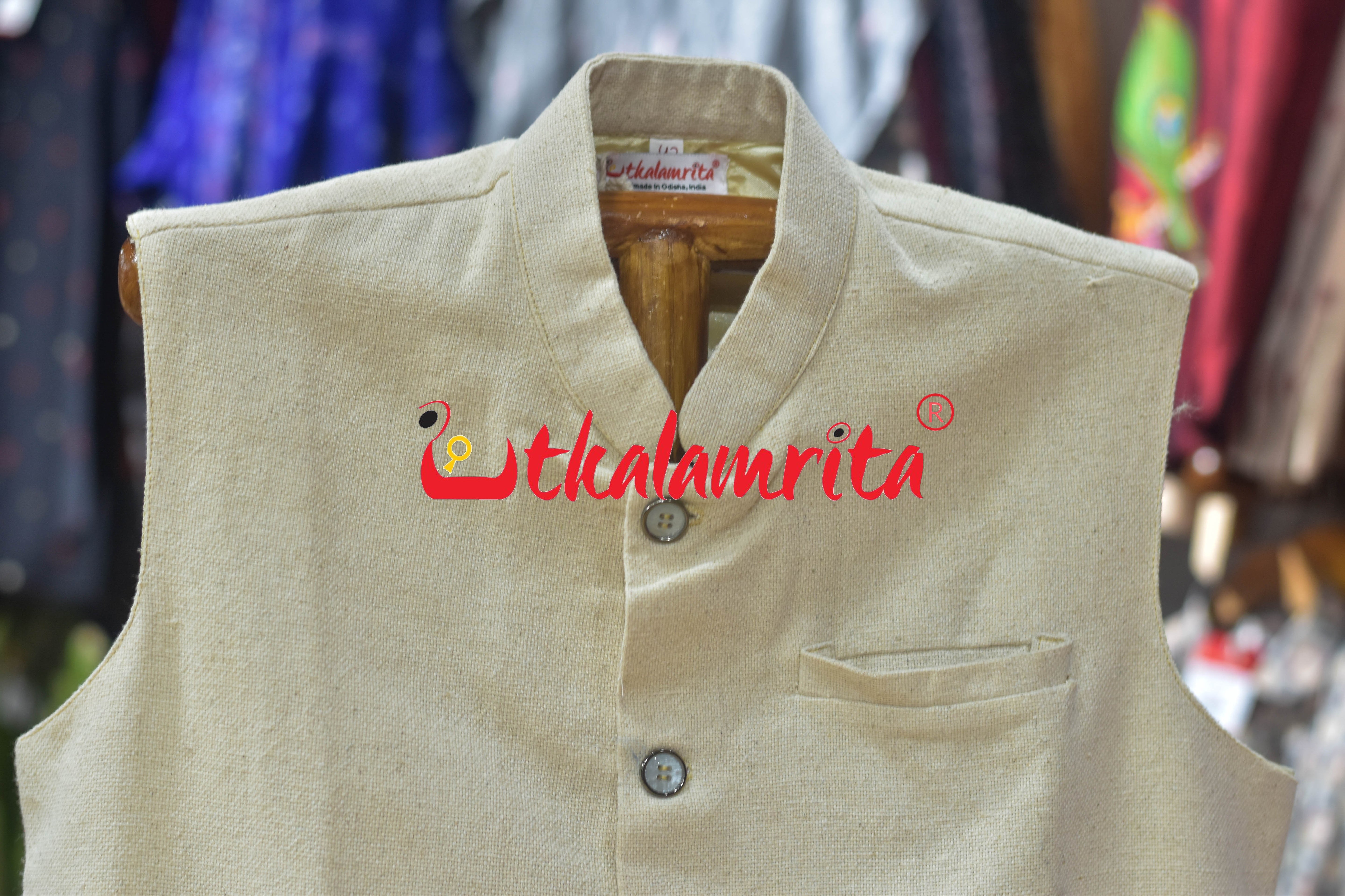 Plain Off White Cotton (Men's Jacket)