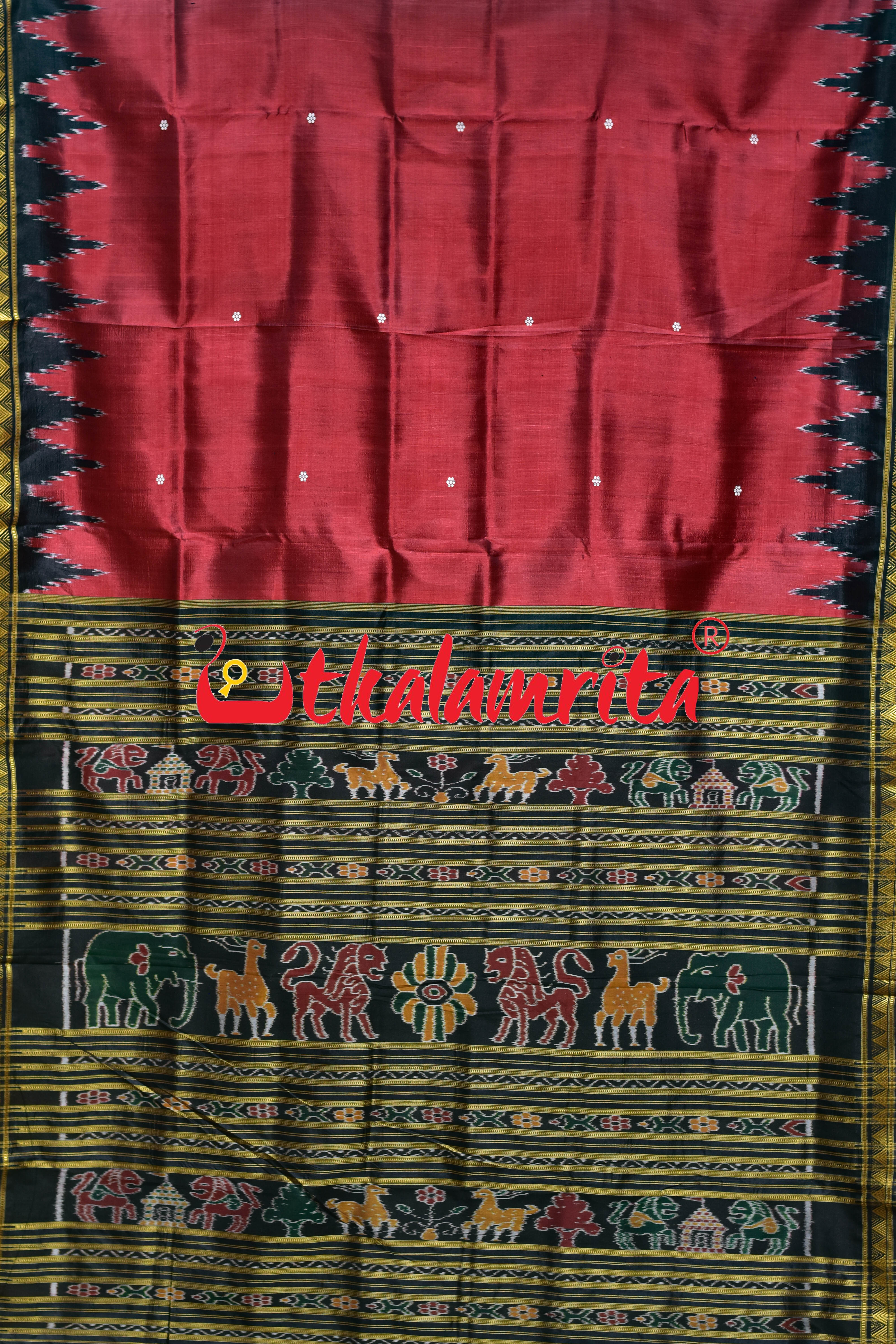Red Dongria Border Animal Anchal Khandua Silk Saree