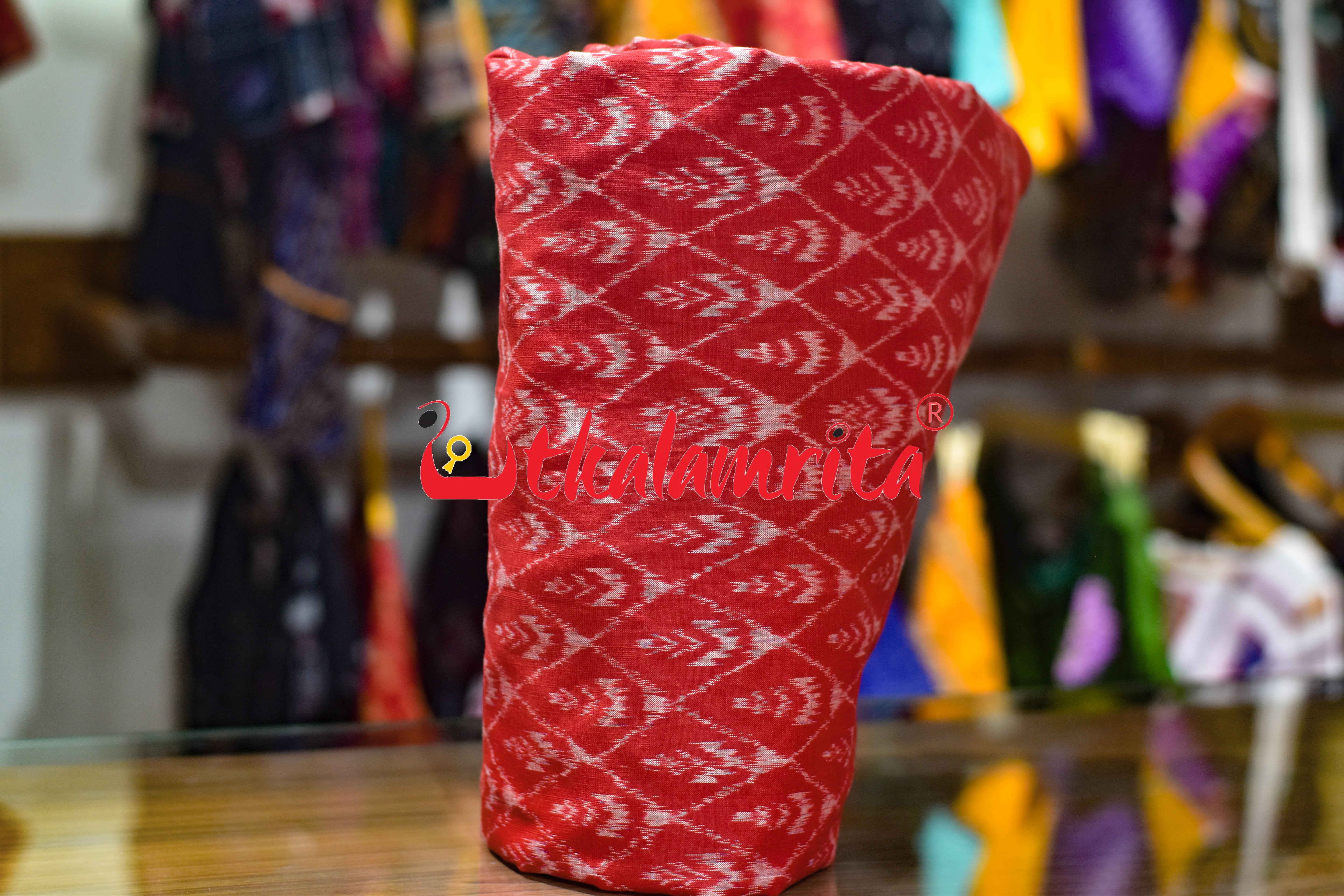 Red Silver Phula Bandha Sambalpuri Cotton (Fabric)