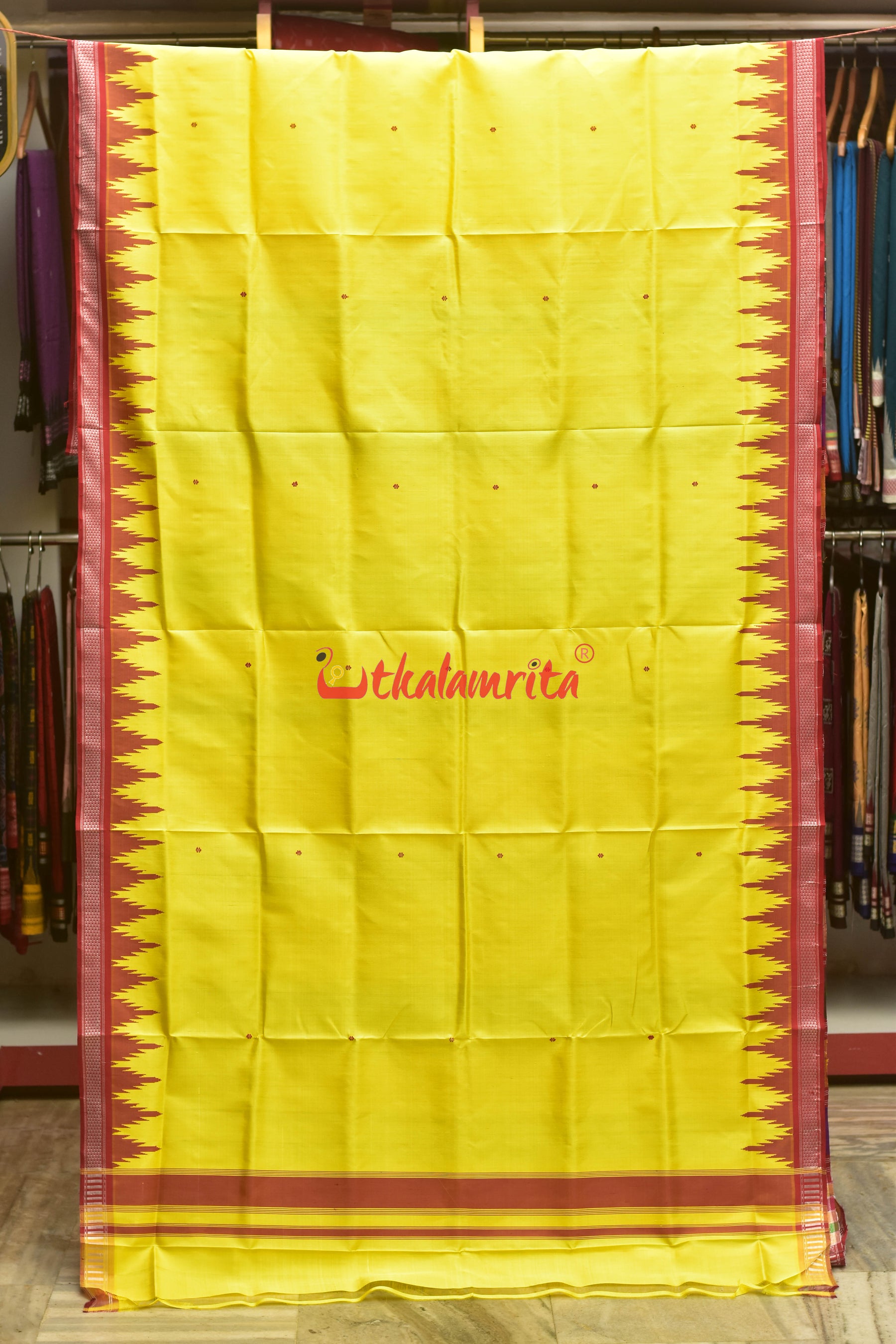 Yellow Red Double Anchal Berhampuri Silk Saree