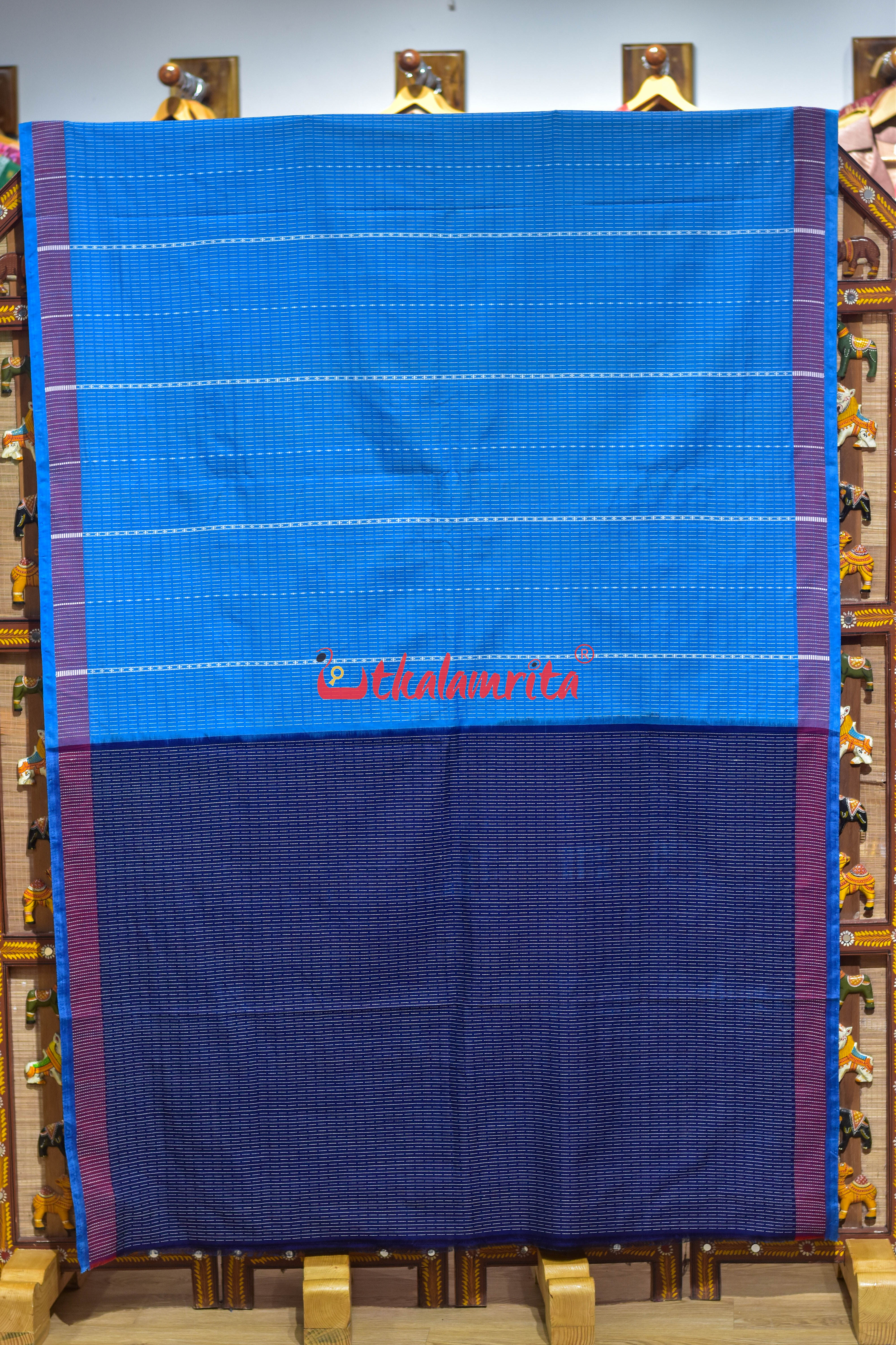 Blue konark Wheel Dhalapathara Cotton Saree