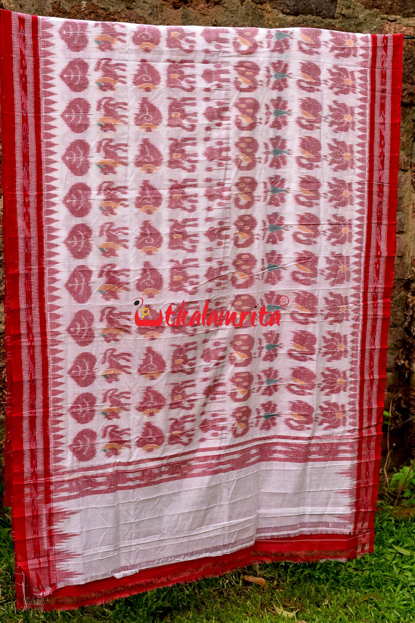White Red Cotton Nabarangi Saree