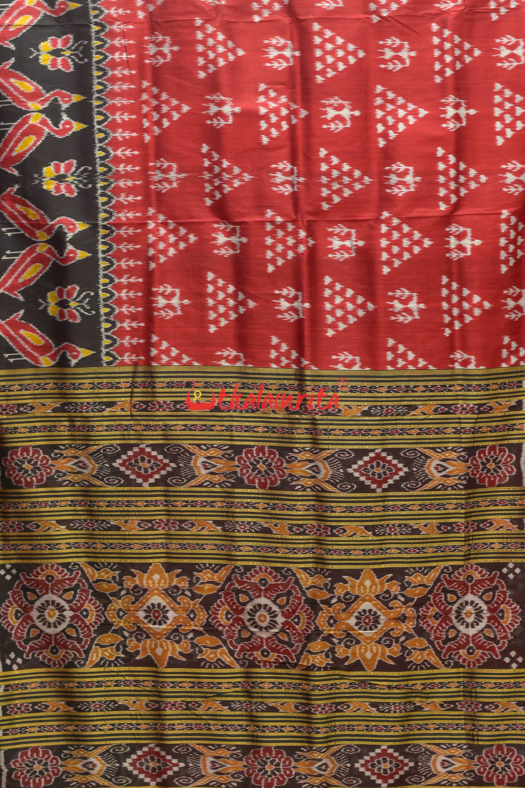 Dhadi Chita Maroon Khandua Silk Saree