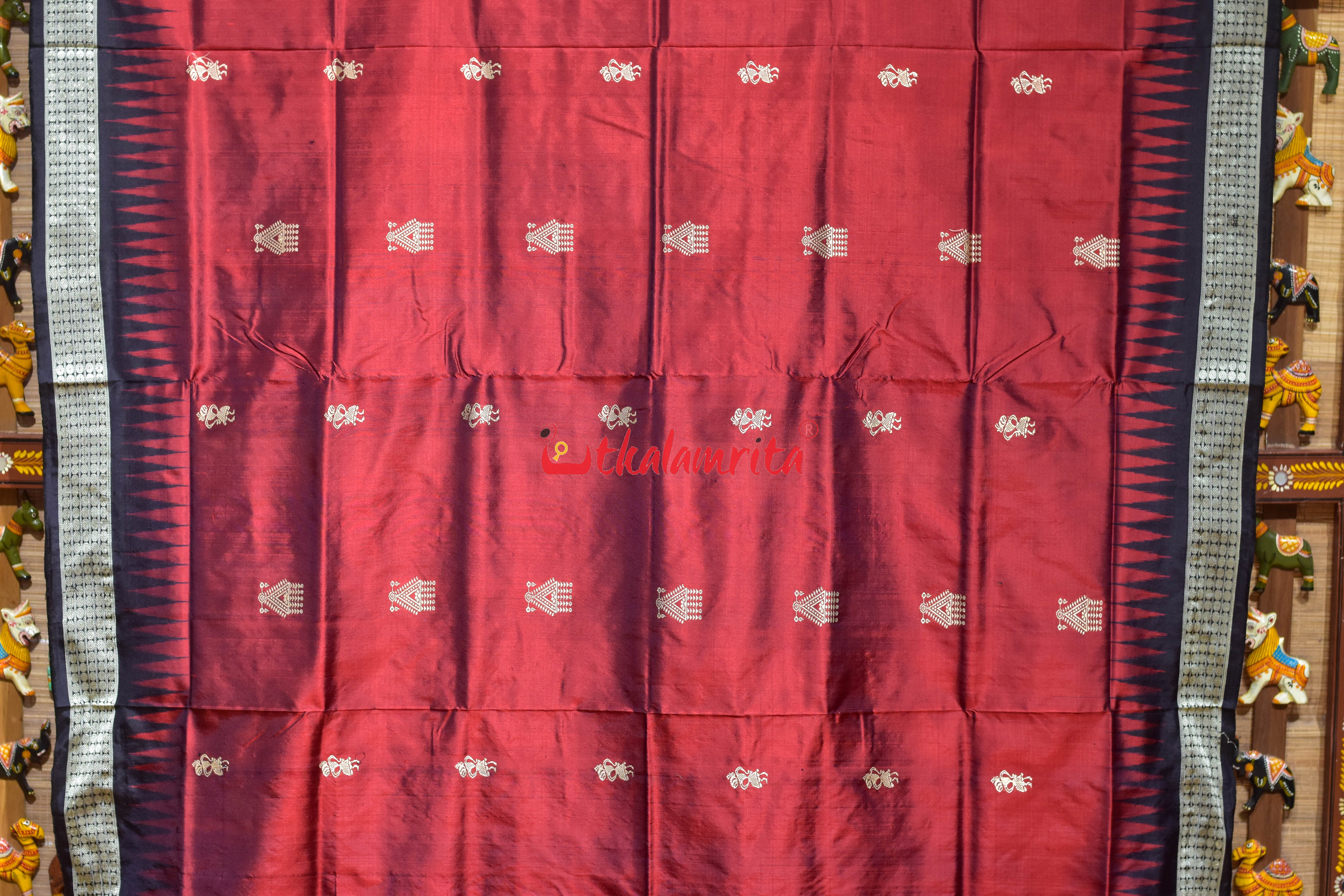 Red Black Body Mukuta Bomkai Silk Saree