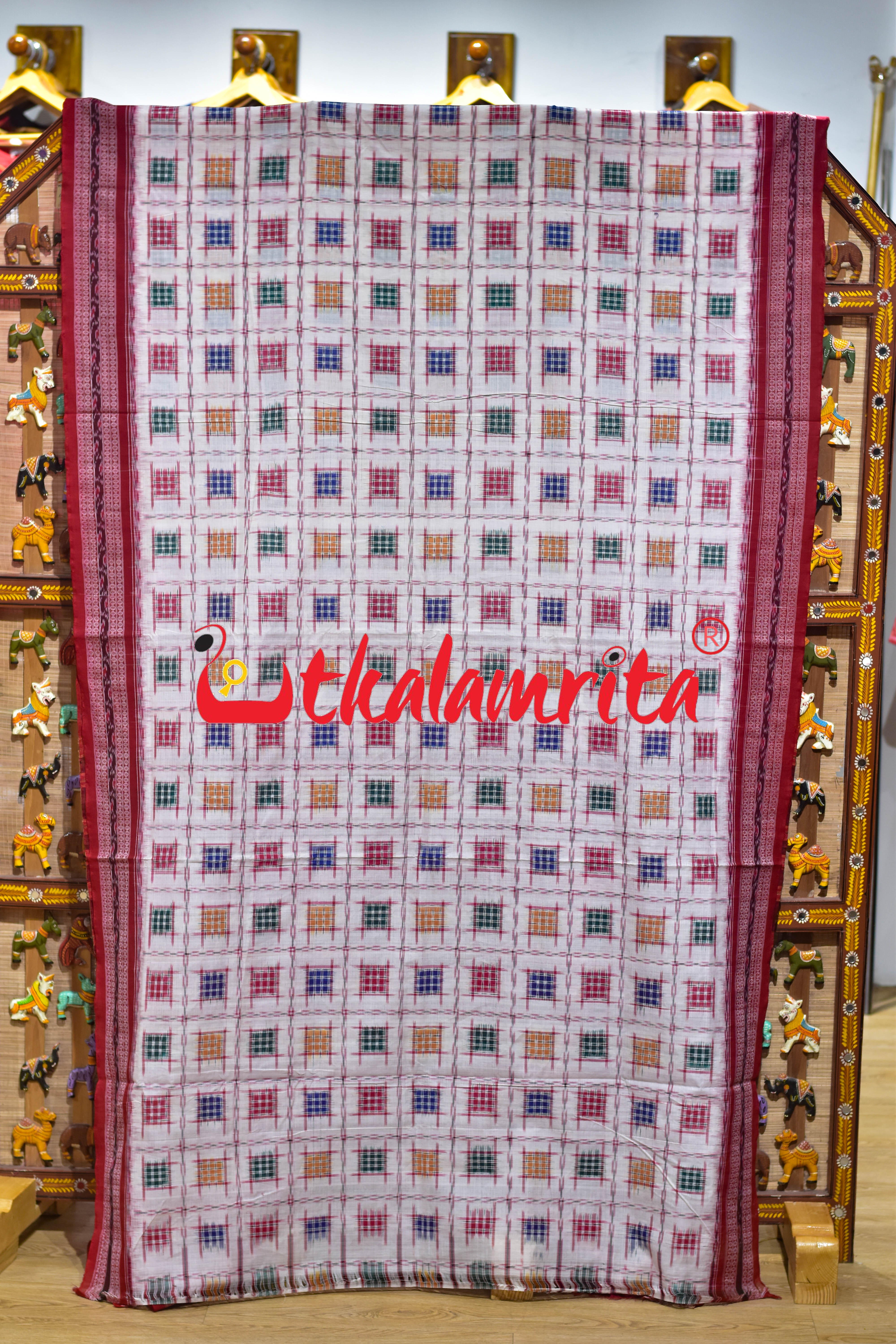 White Red Mini Aswini Sambalpuri Cotton Saree
