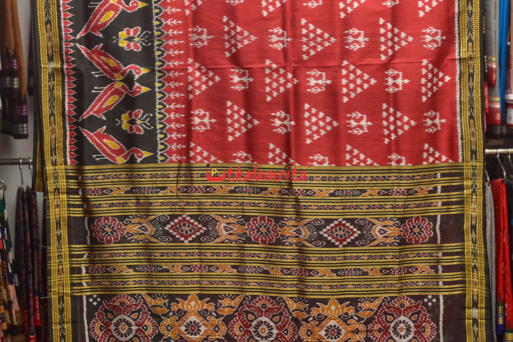 Dhadi Chita Maroon Khandua Silk Saree