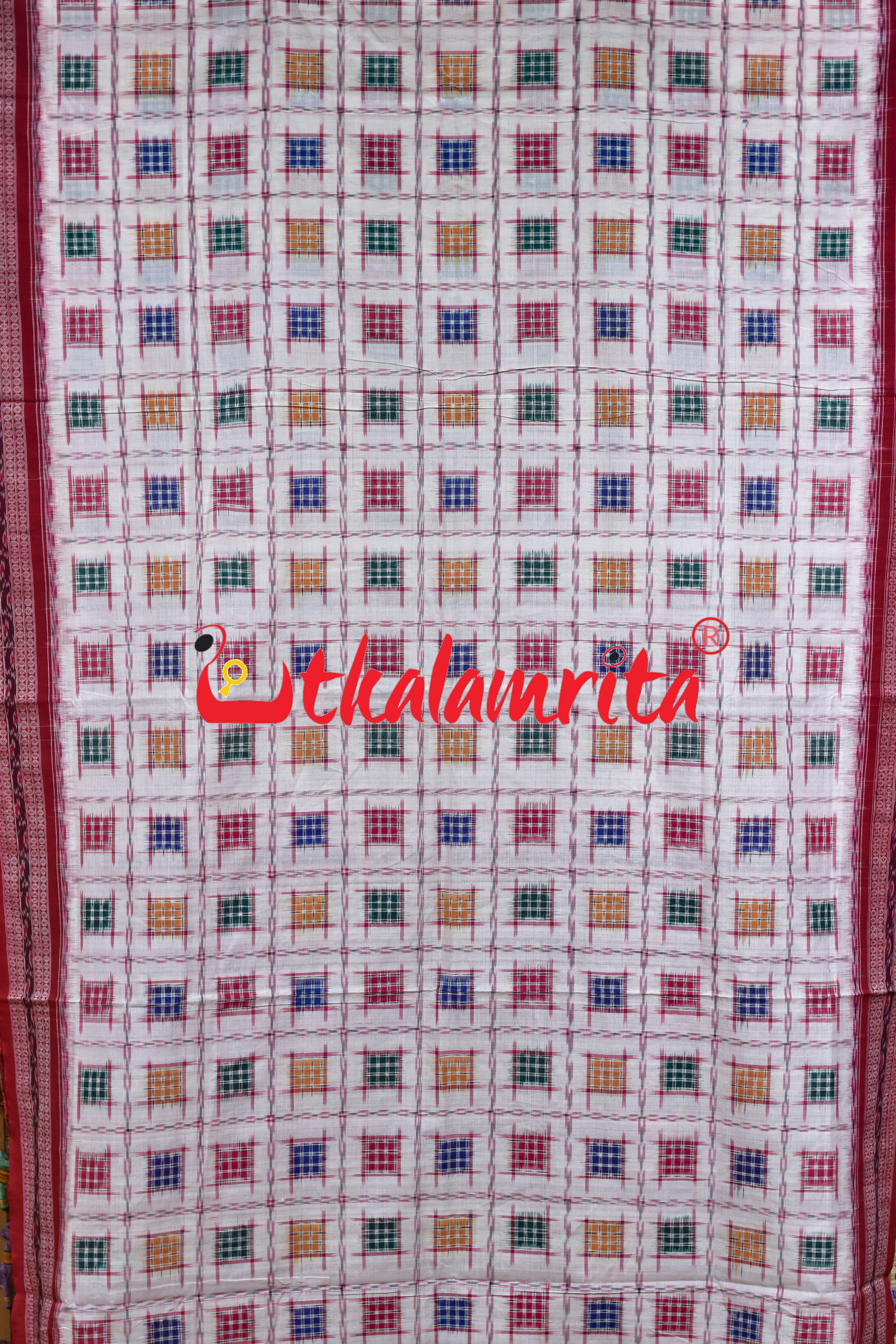 White Red Mini Aswini Sambalpuri Cotton Saree