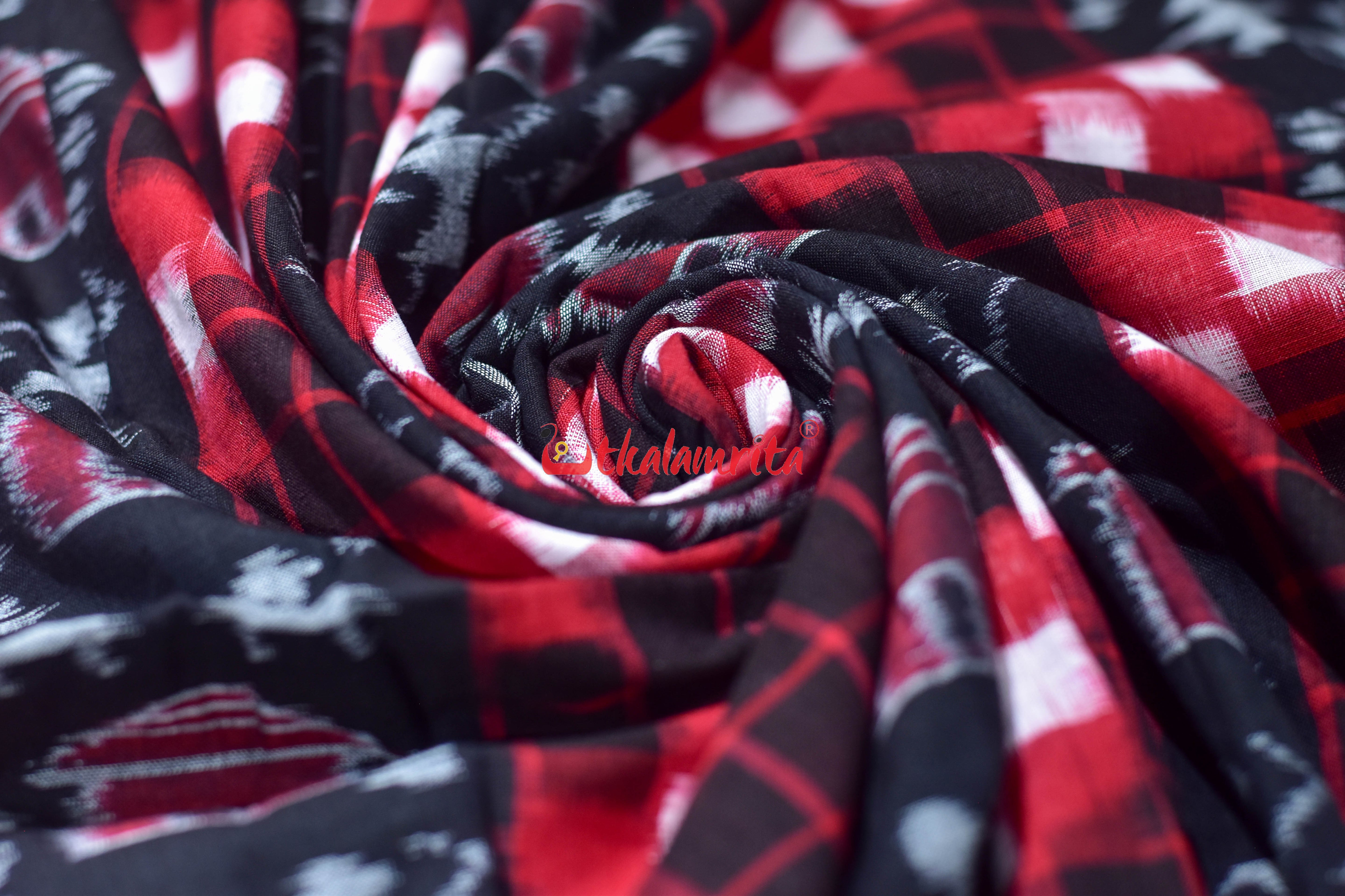 Black Red Tribal Lines Sambalpuri Cotton (Fabric)