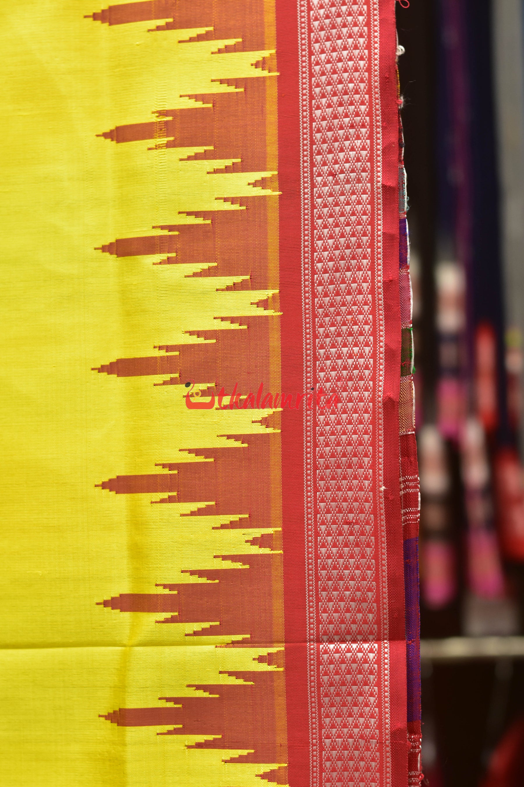 Yellow Red Double Anchal Berhampuri Silk Saree