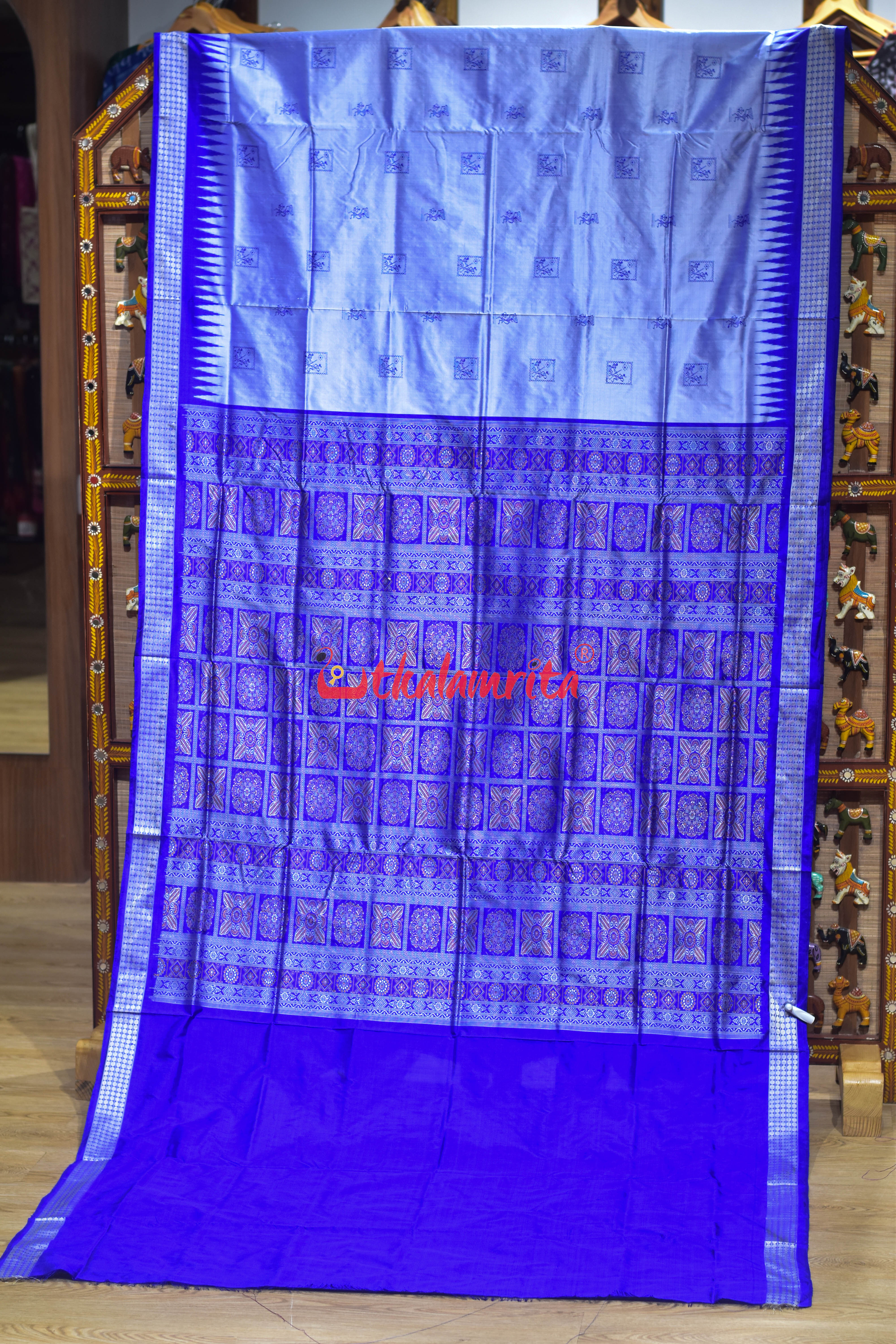 Blue Tribals Body Bomkai Silk Saree