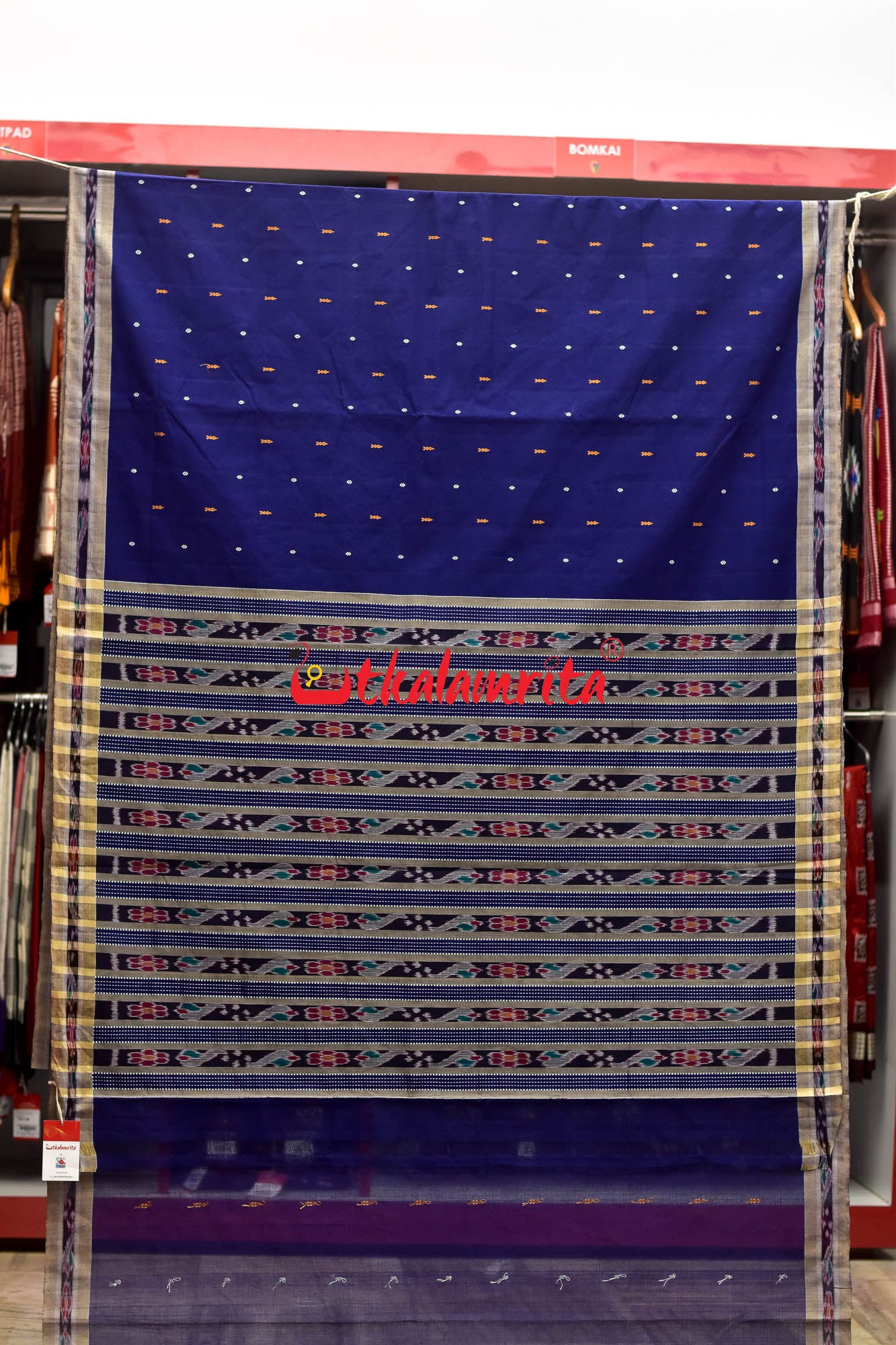 Deep Blue Grey Pittala Cotton Saree