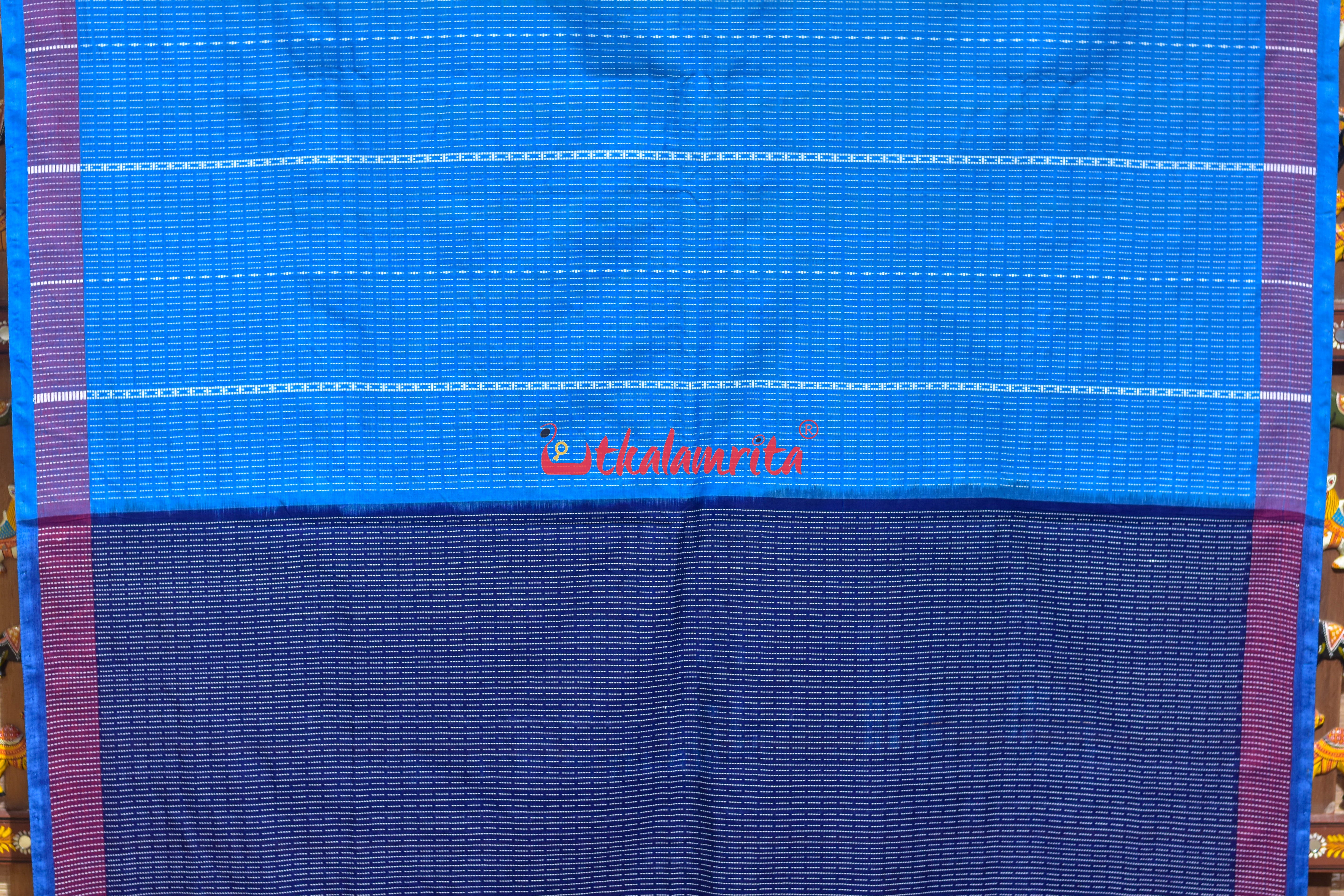 Blue konark Wheel Dhalapathara Cotton Saree