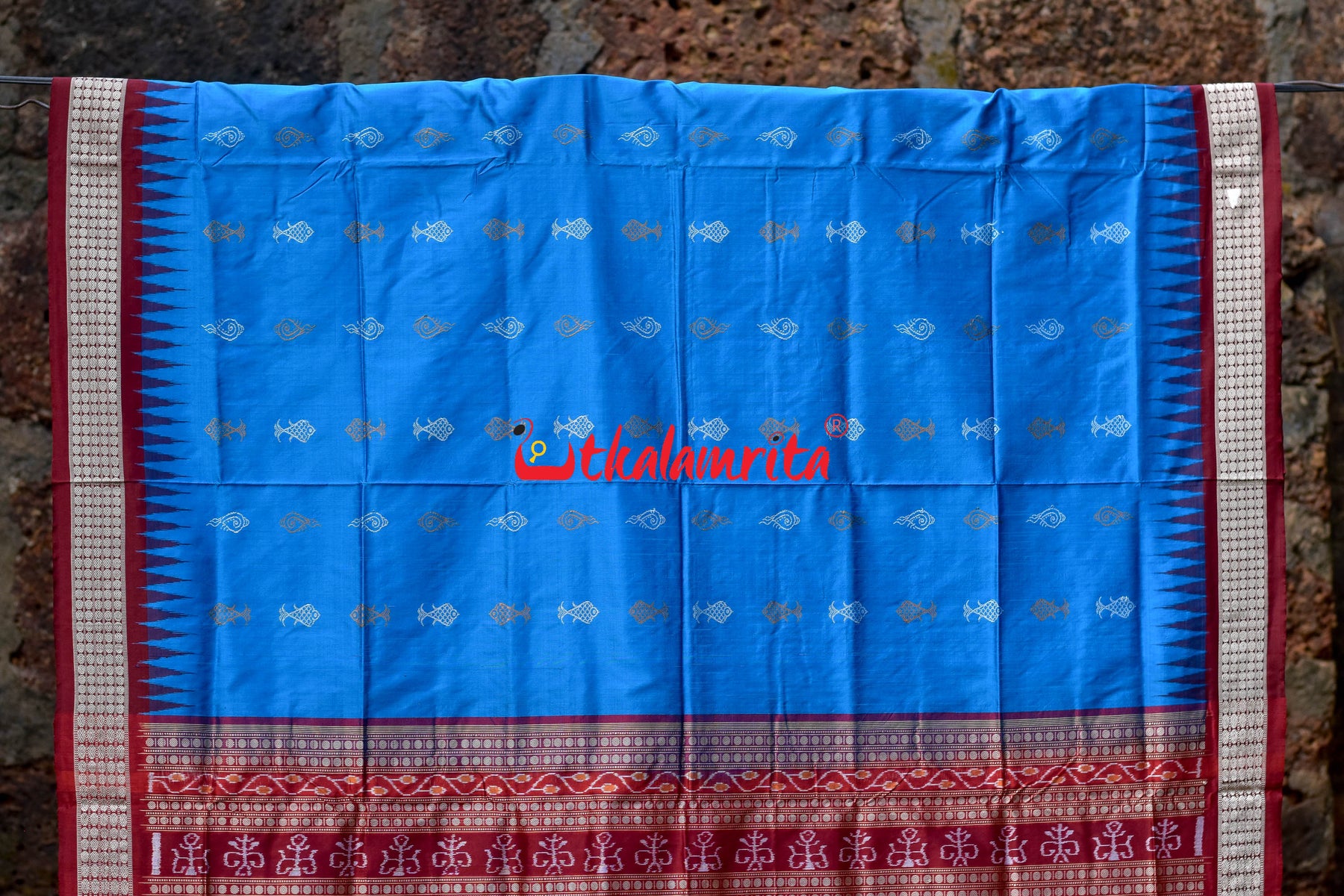 Blue Sankh and Fish Bomkai Sambalpuri Silk