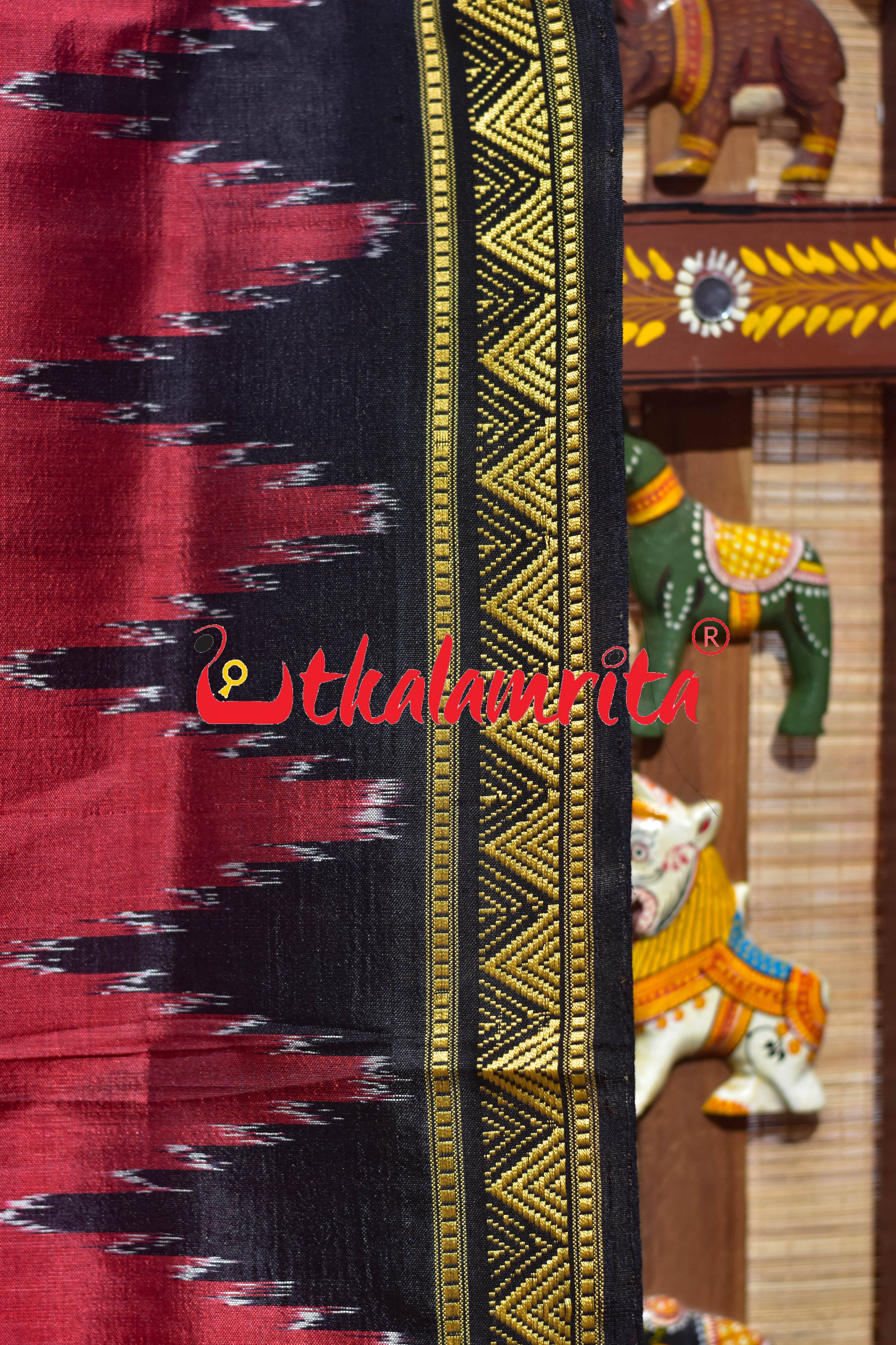 Red Dongria Border Animal Anchal Khandua Silk Saree