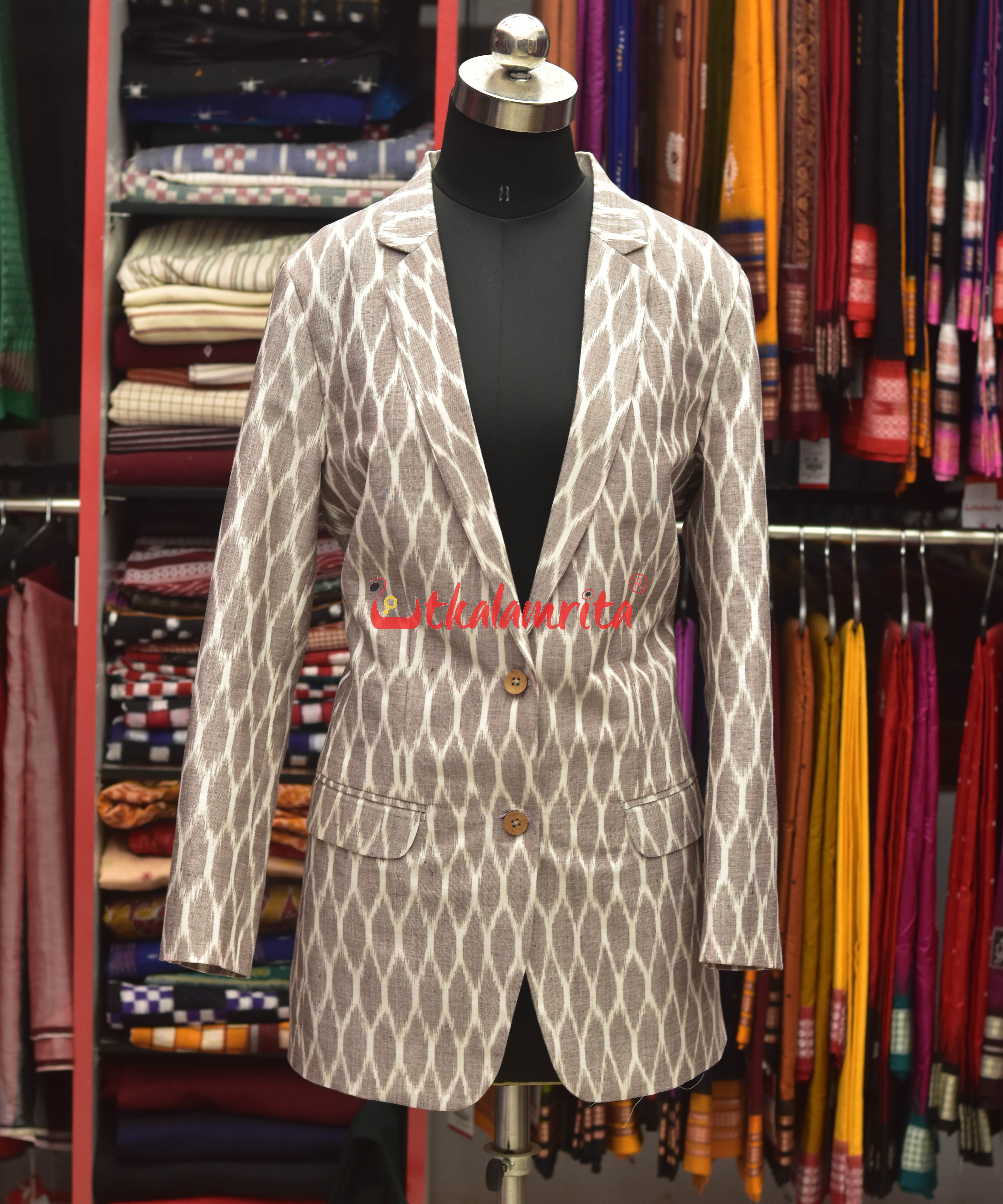White Vintage Clone With Brown (Ladies' Long Blazer)