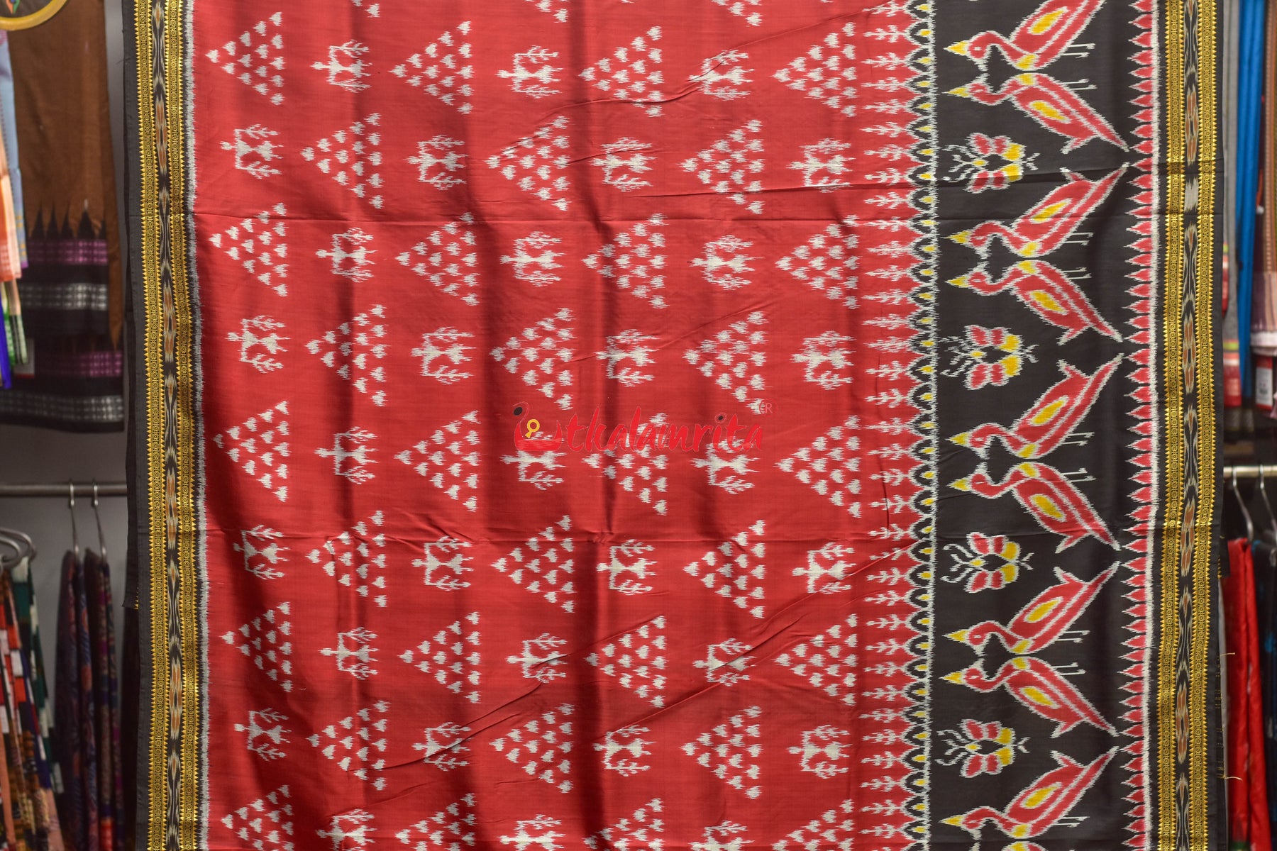 Dhadi Chita Maroon Khandua Silk Saree