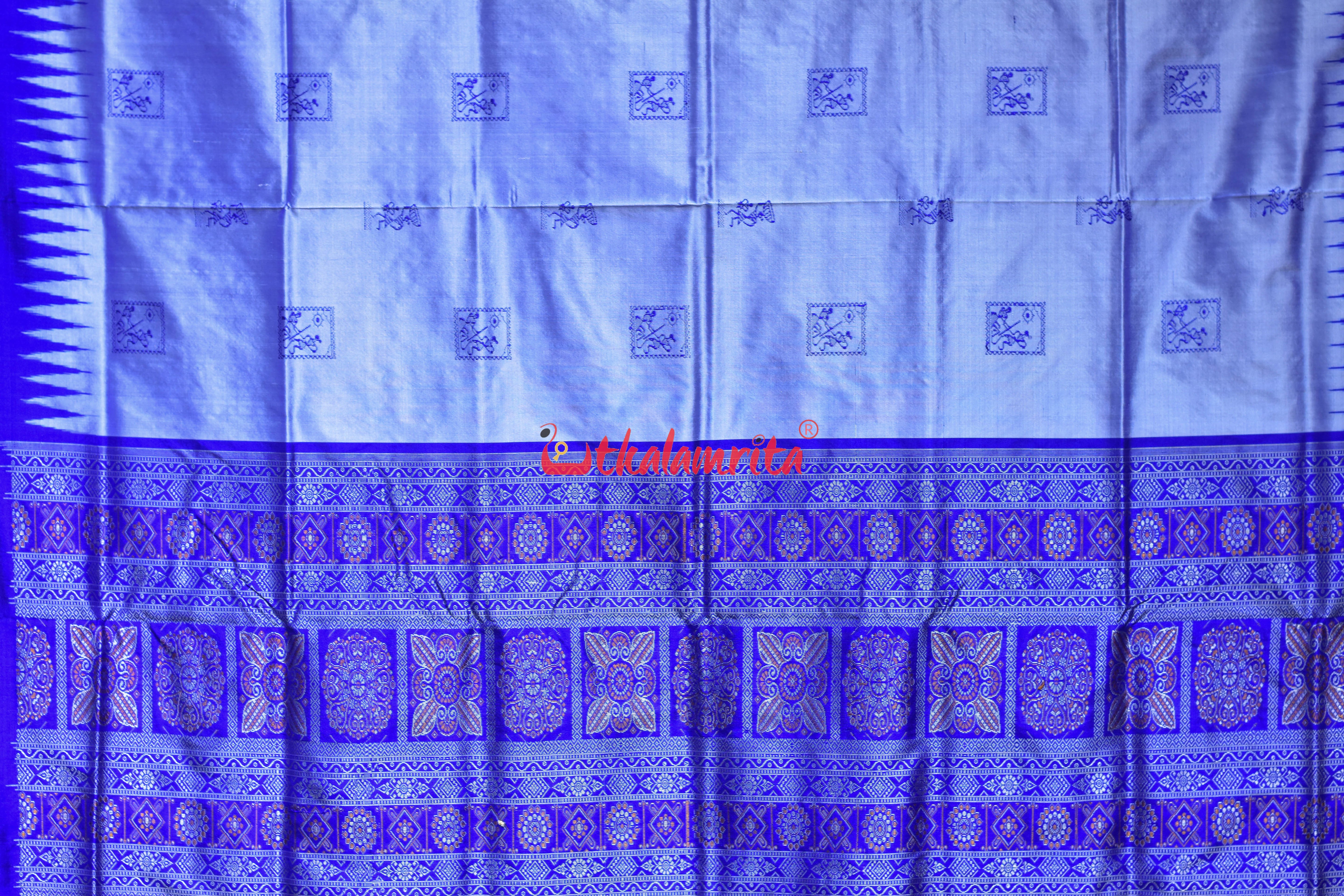 Blue Tribals Body Bomkai Silk Saree