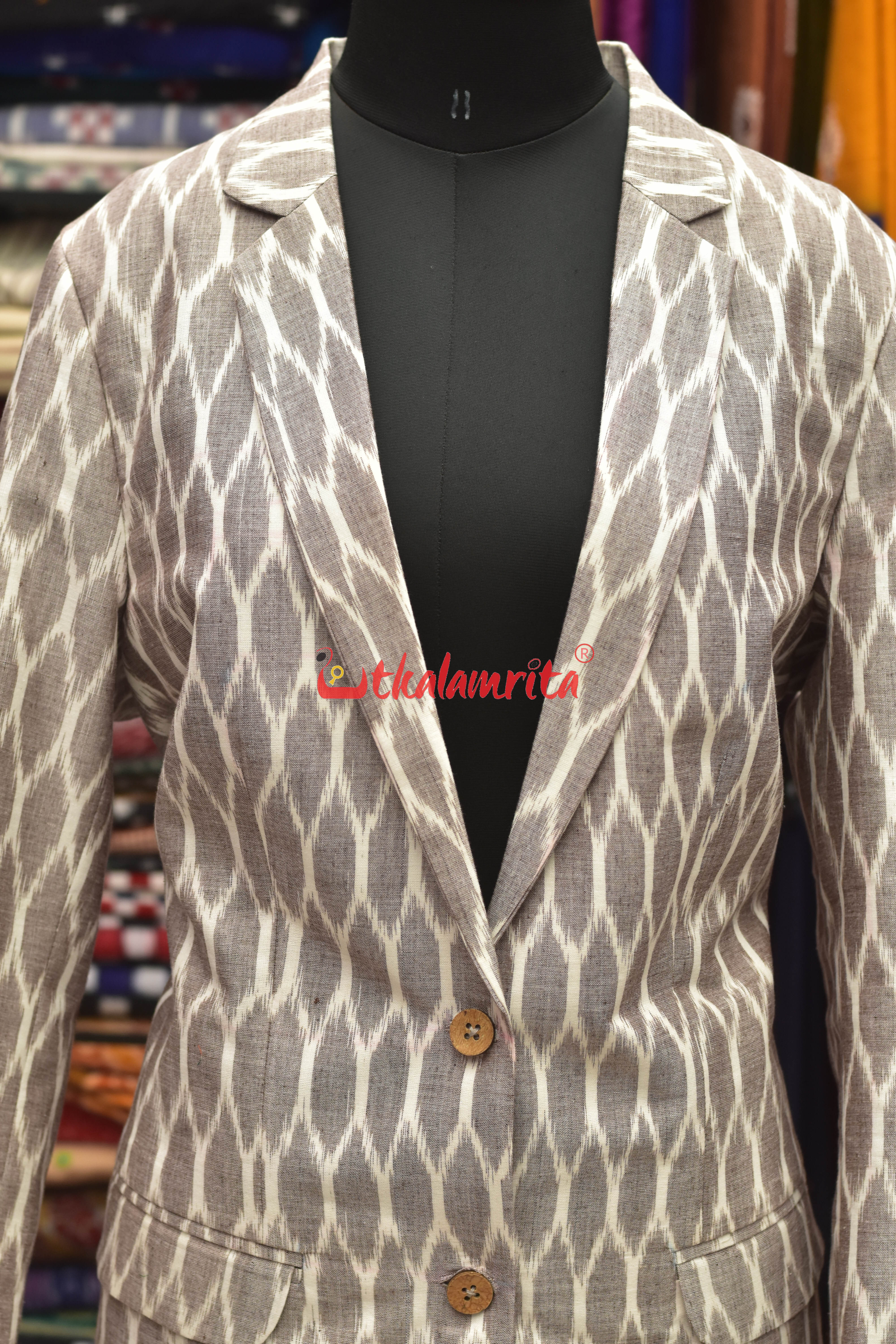 White Vintage Clone With Brown (Ladies' Long Blazer)