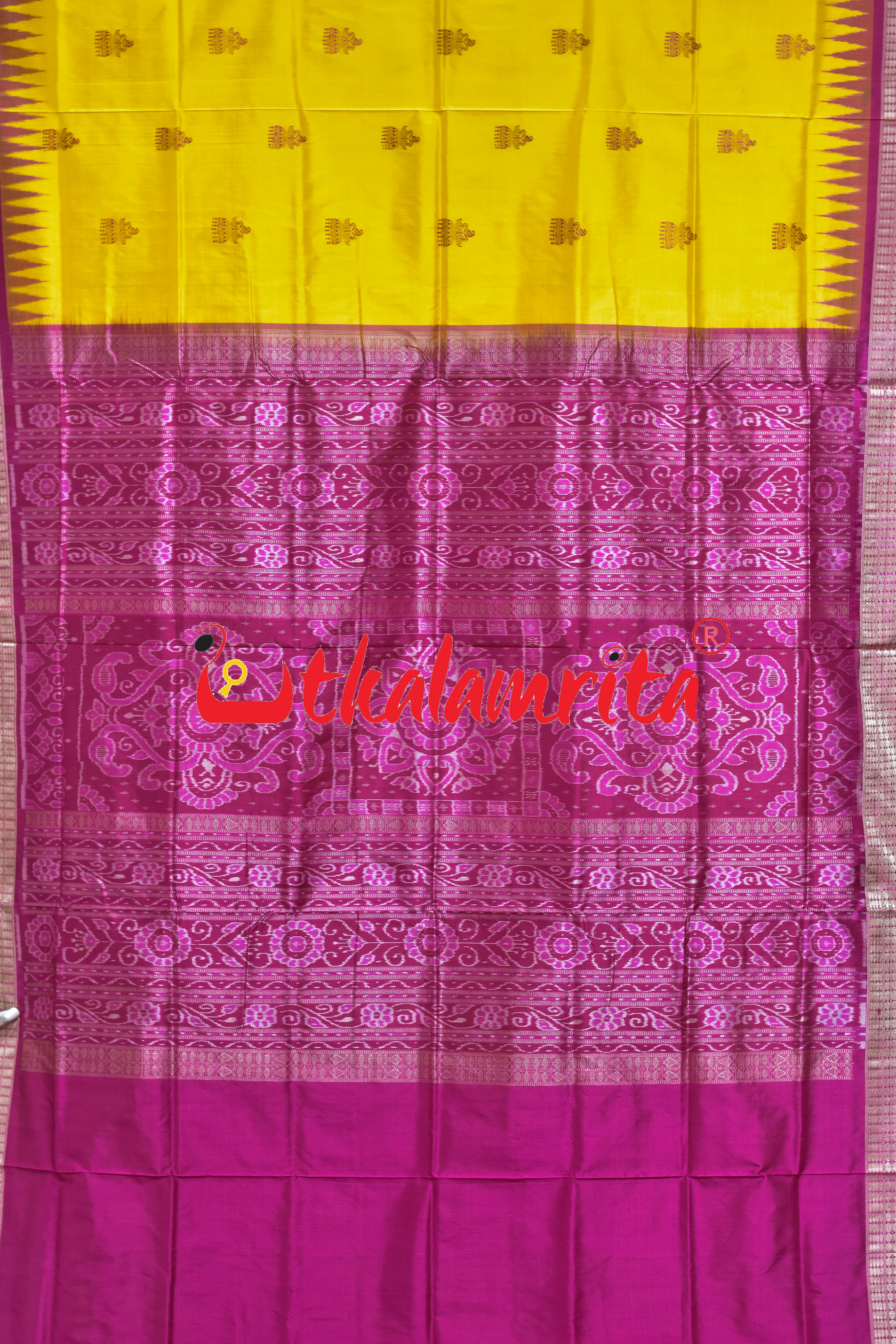 Yellow Rani Jhumka Bomkai Silk Saree