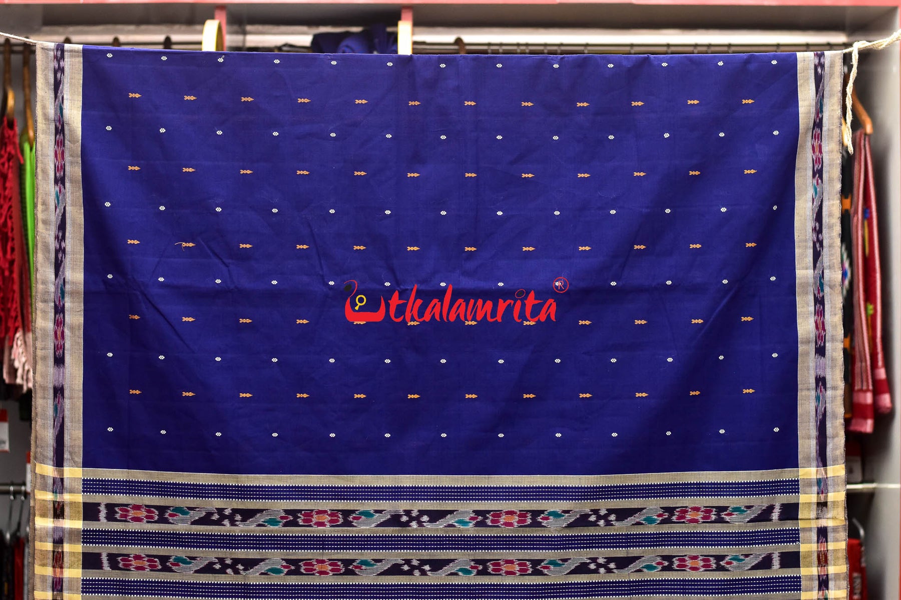 Deep Blue Grey Pittala Cotton Saree