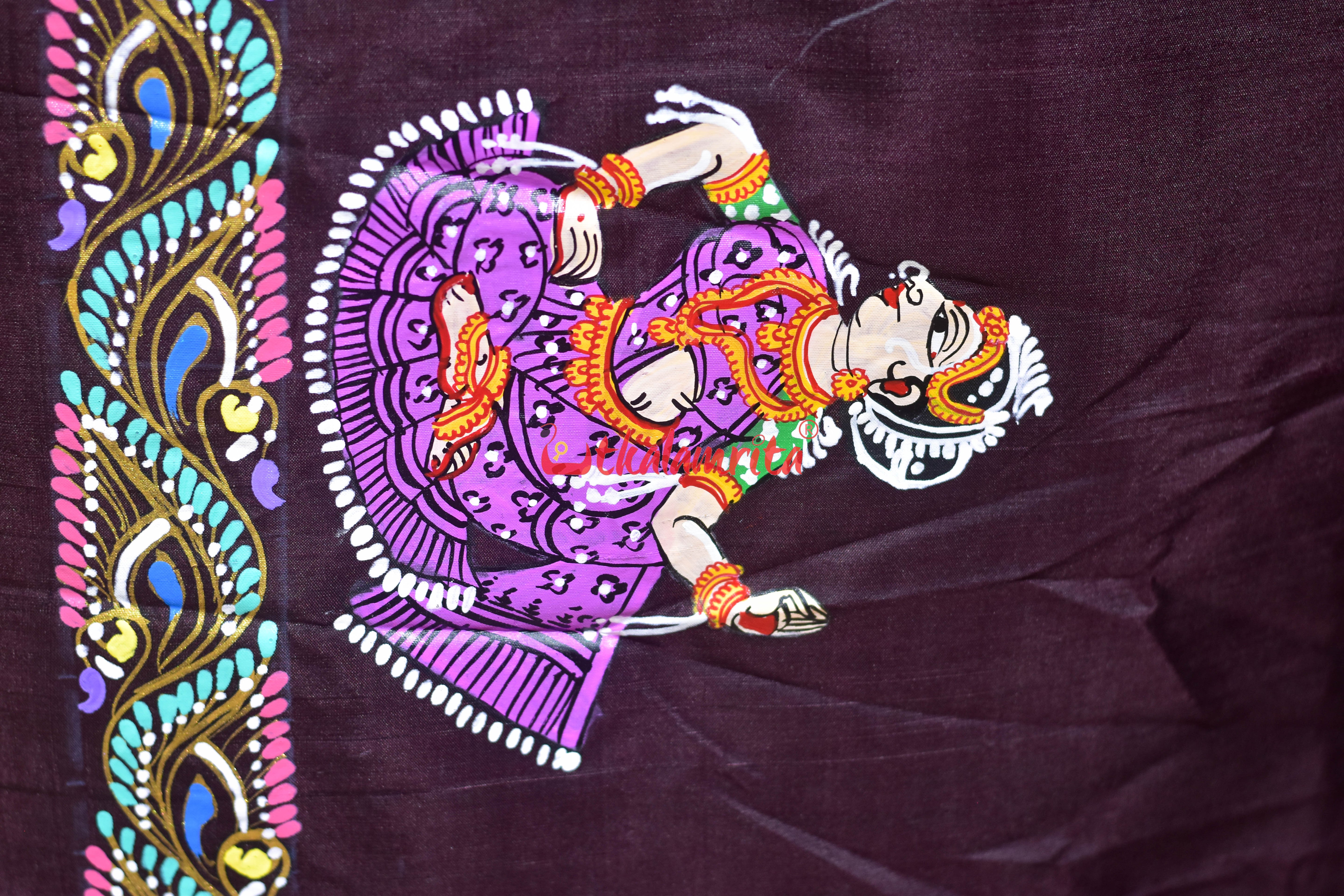 Coffee Makara Sankrati Pattachitra Silk Saree