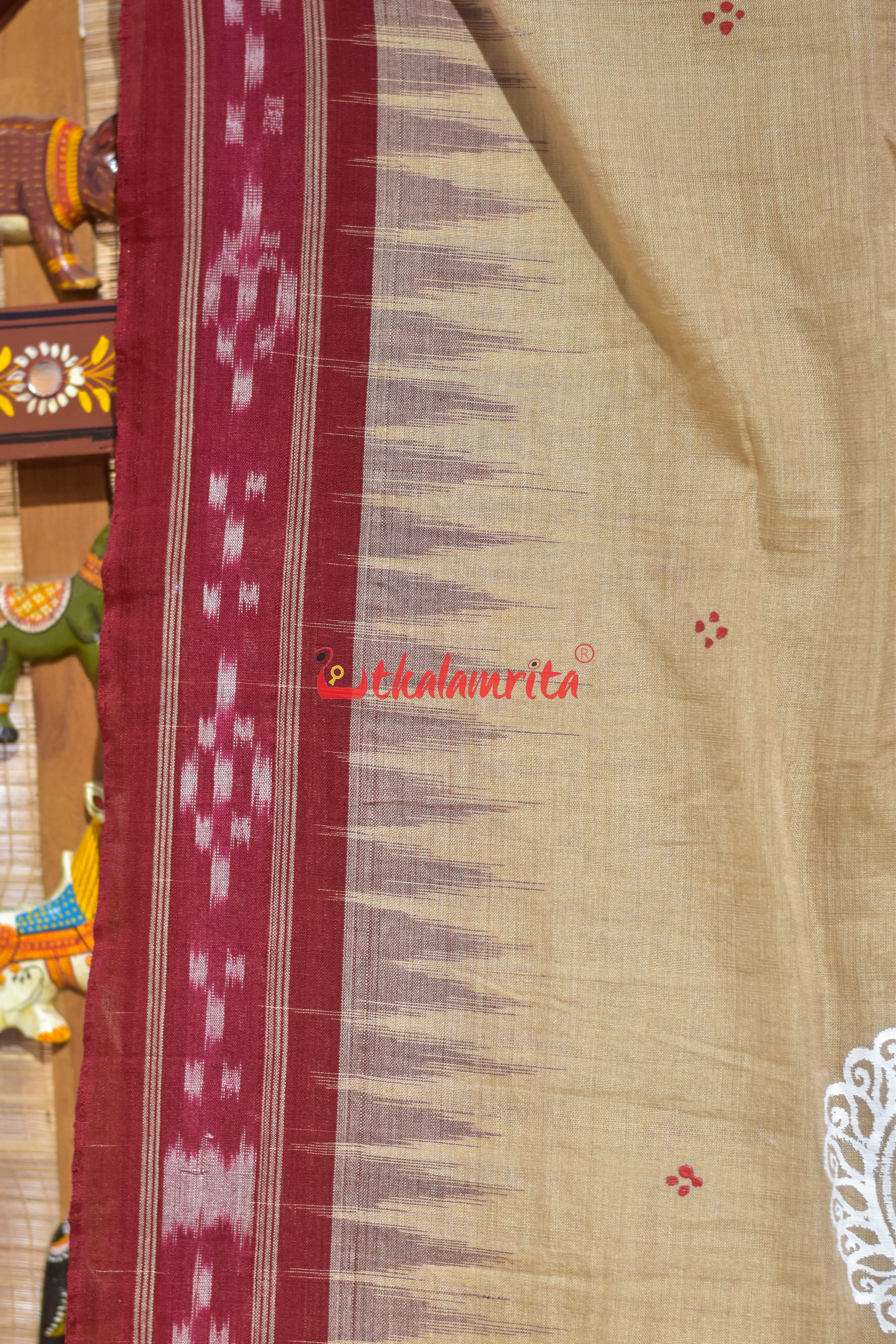 Ghee Maroon Chita Jhoti Pattachitra Cotton Saree