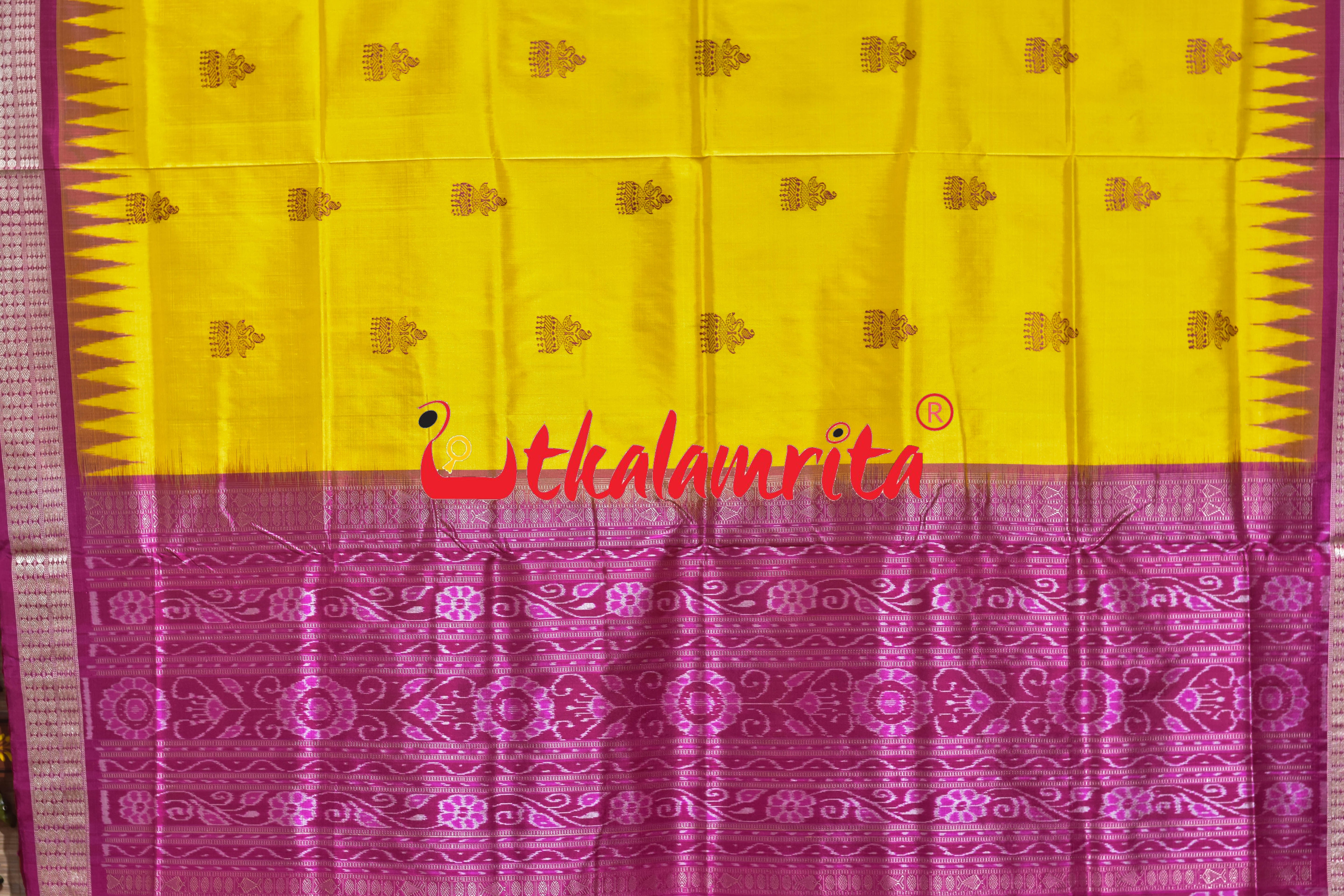 Yellow Rani Jhumka Bomkai Silk Saree