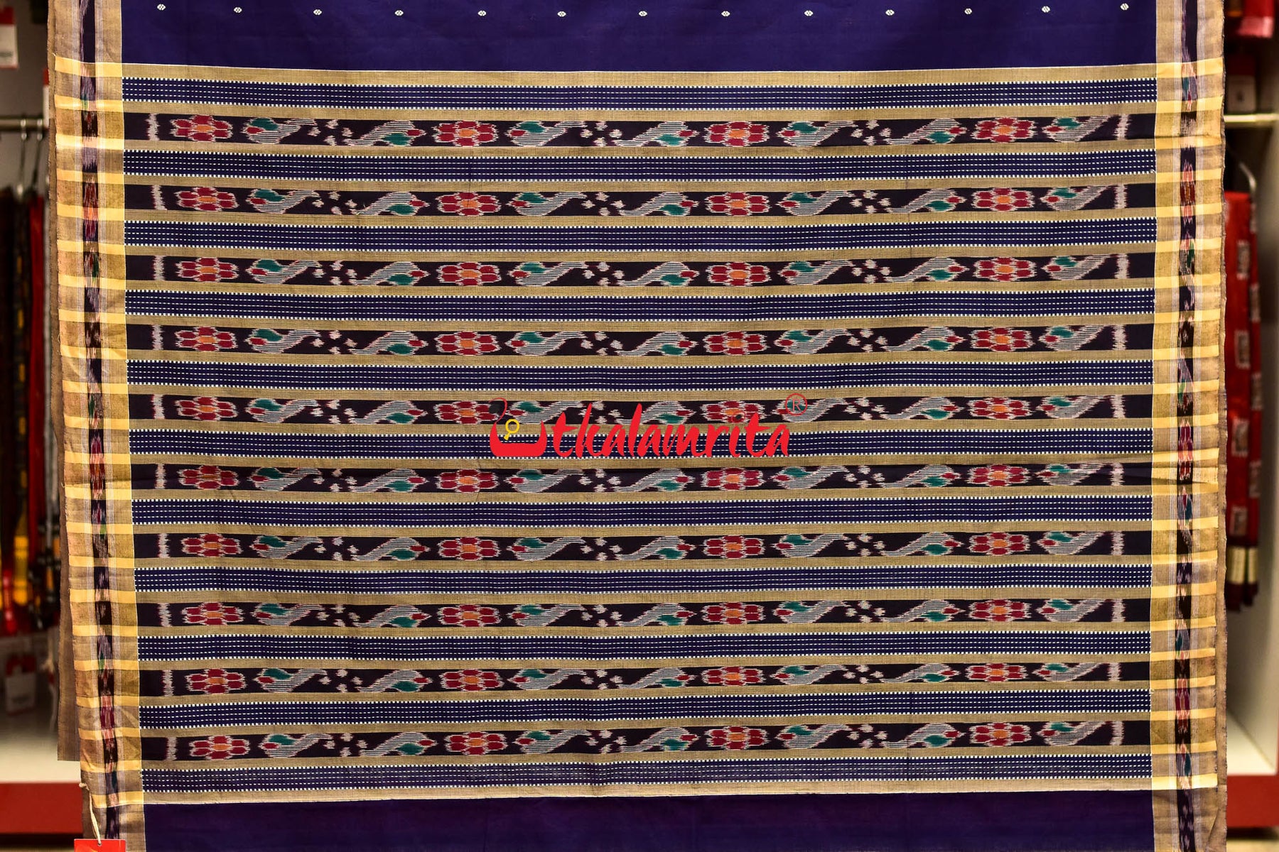 Deep Blue Grey Pittala Cotton Saree