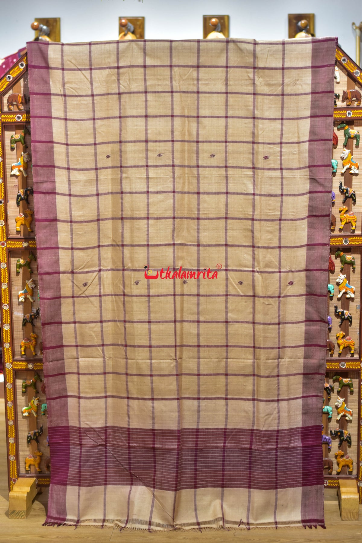Big Check Maroon Santhal Tussar Saree