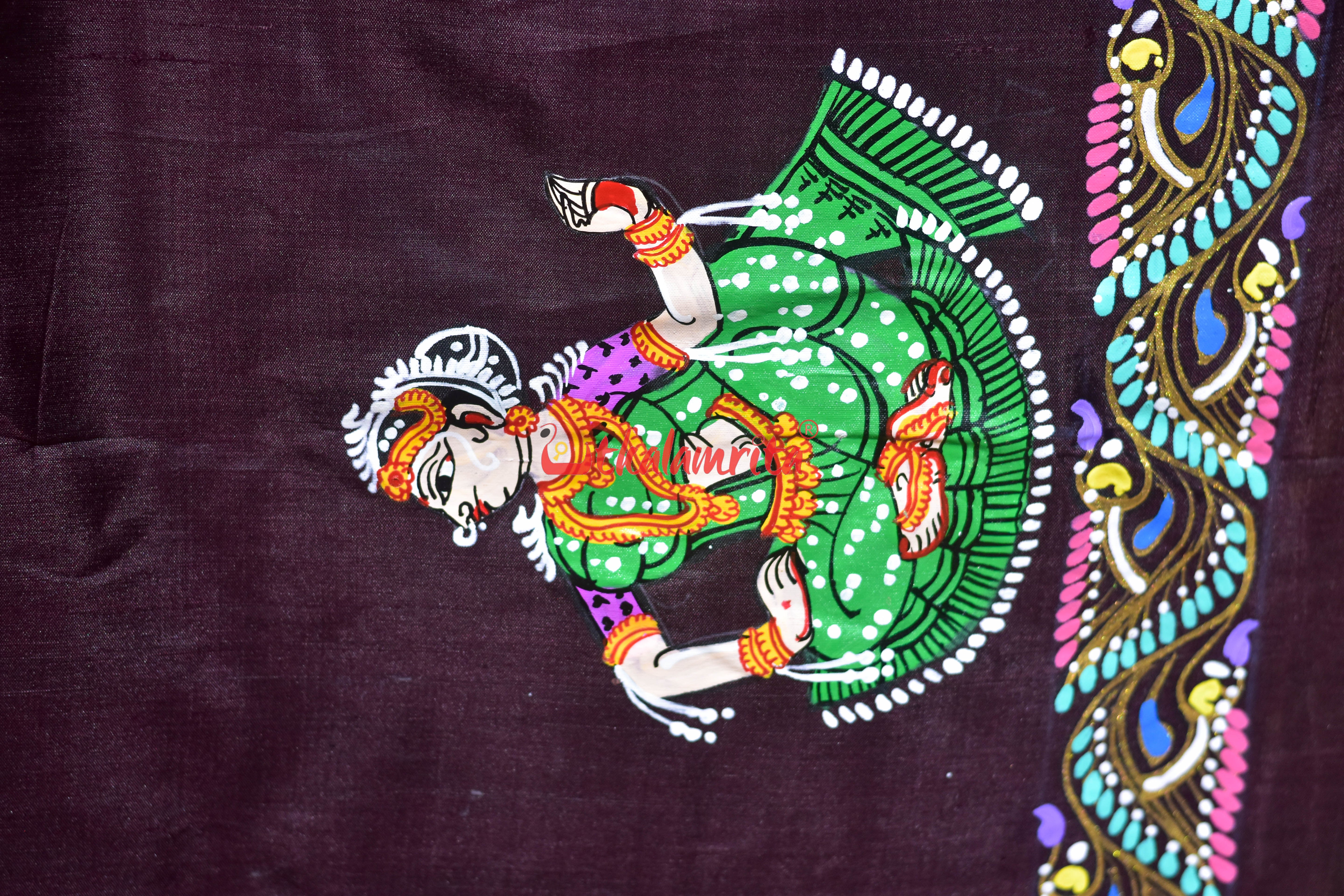 Coffee Makara Sankrati Pattachitra Silk Saree