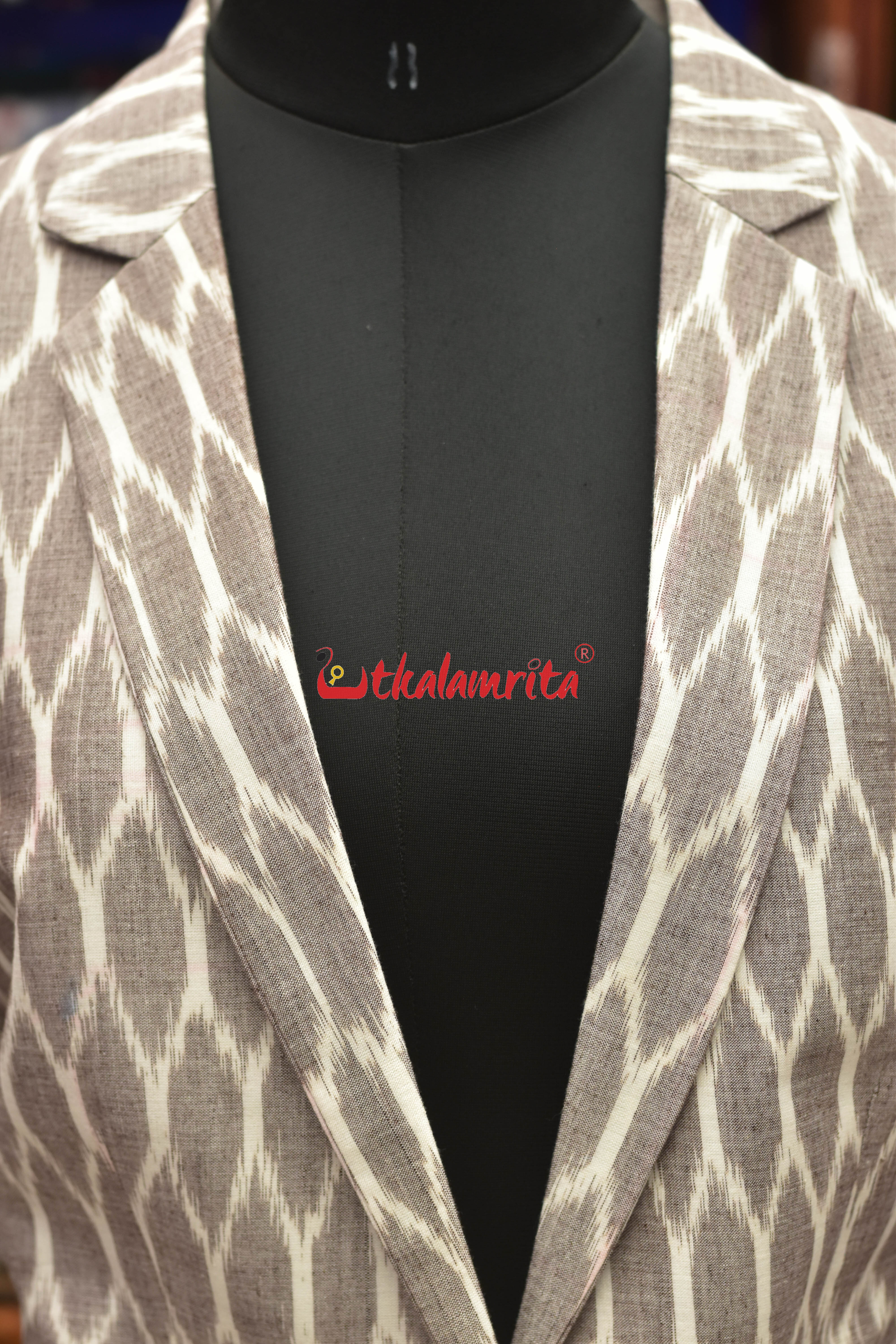White Vintage Clone With Brown (Ladies' Long Blazer)