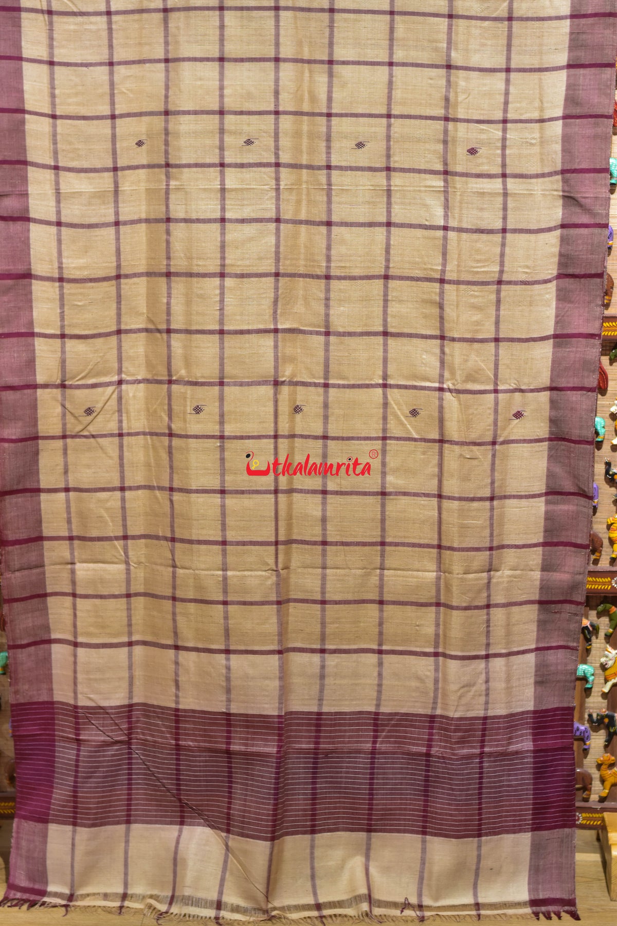 Big Check Maroon Santhal Tussar Saree