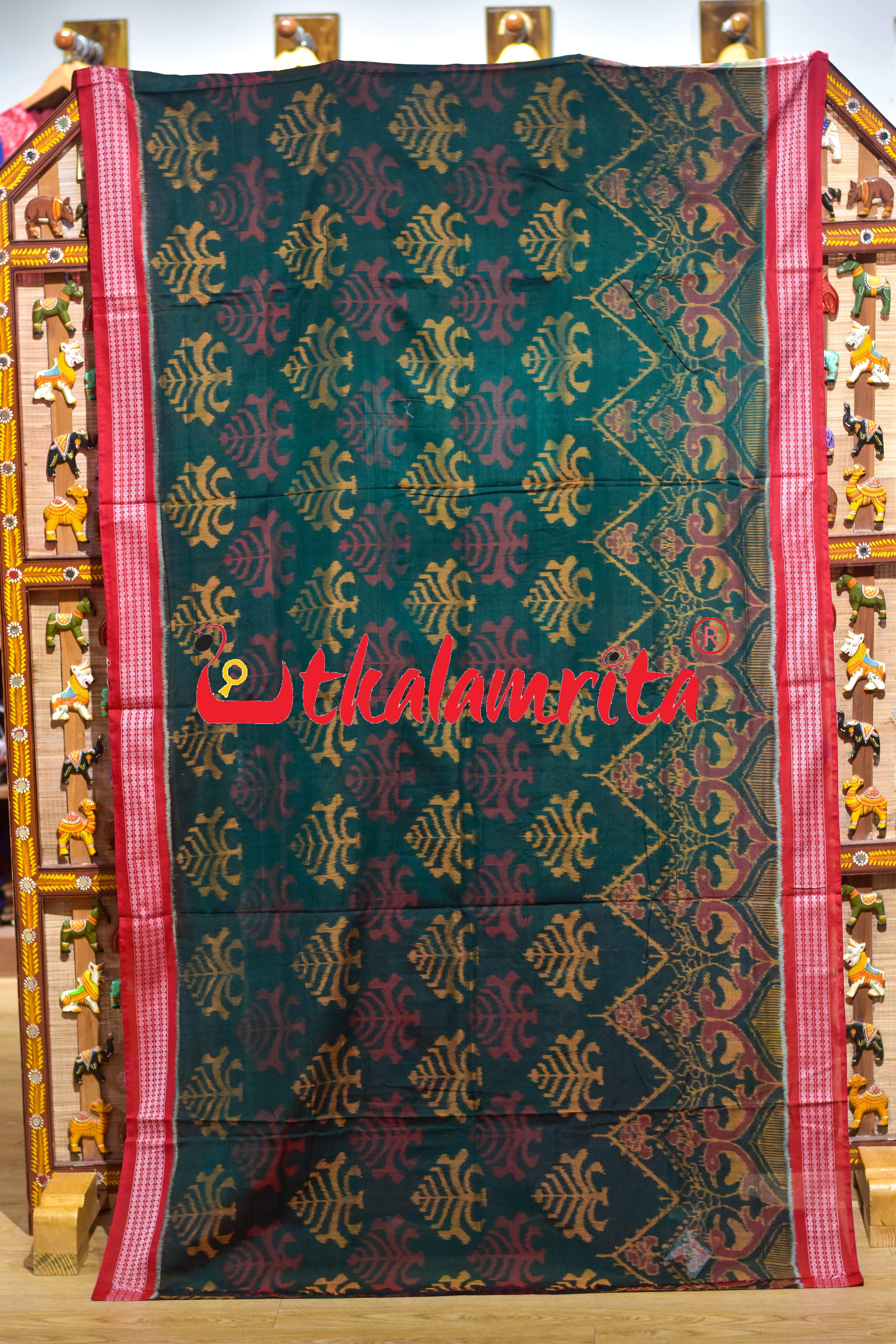 Green Gacha Mayura Border Sambalpuri Cotton Saree