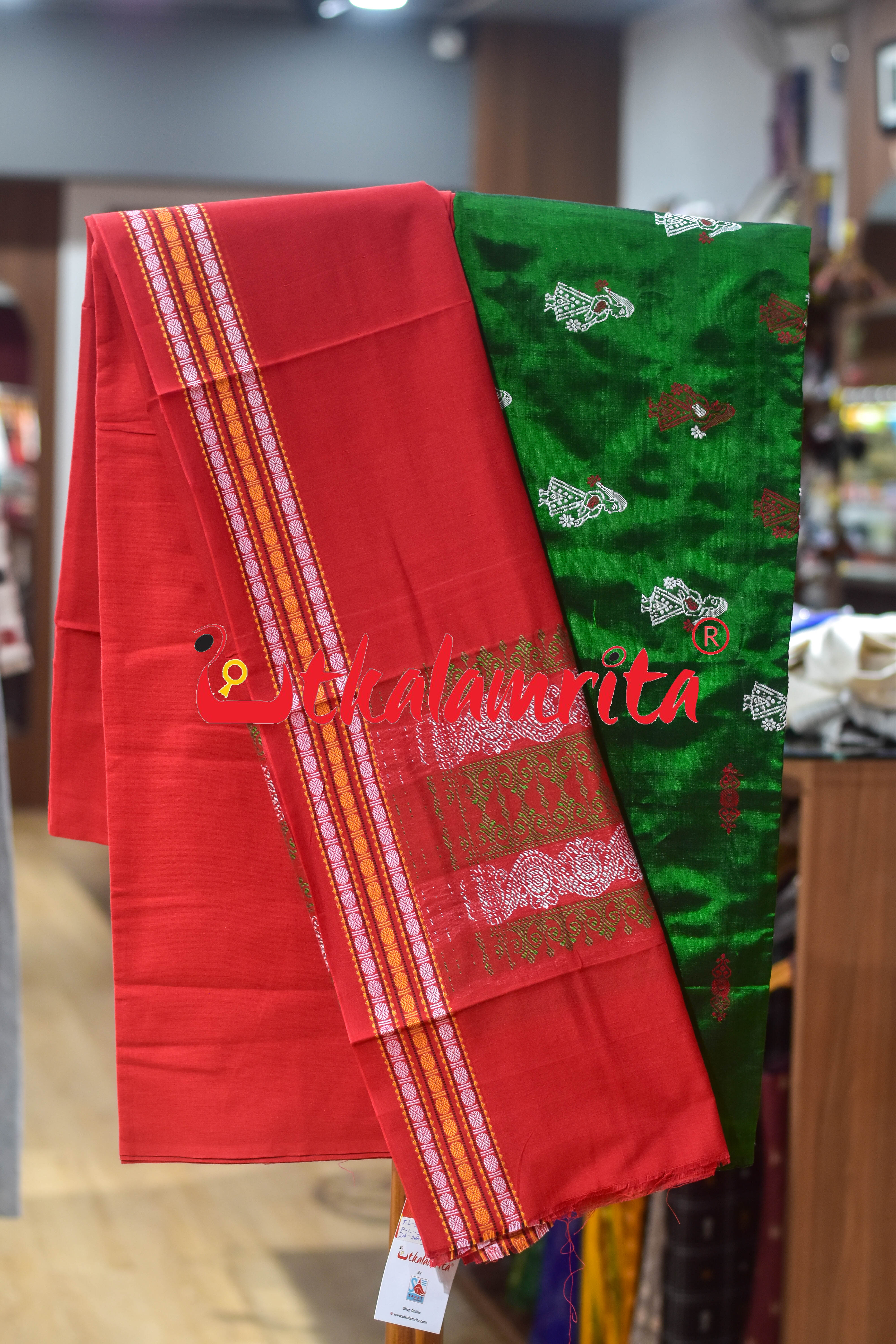 Green Red Doll Bomkai Bapta Dress Set