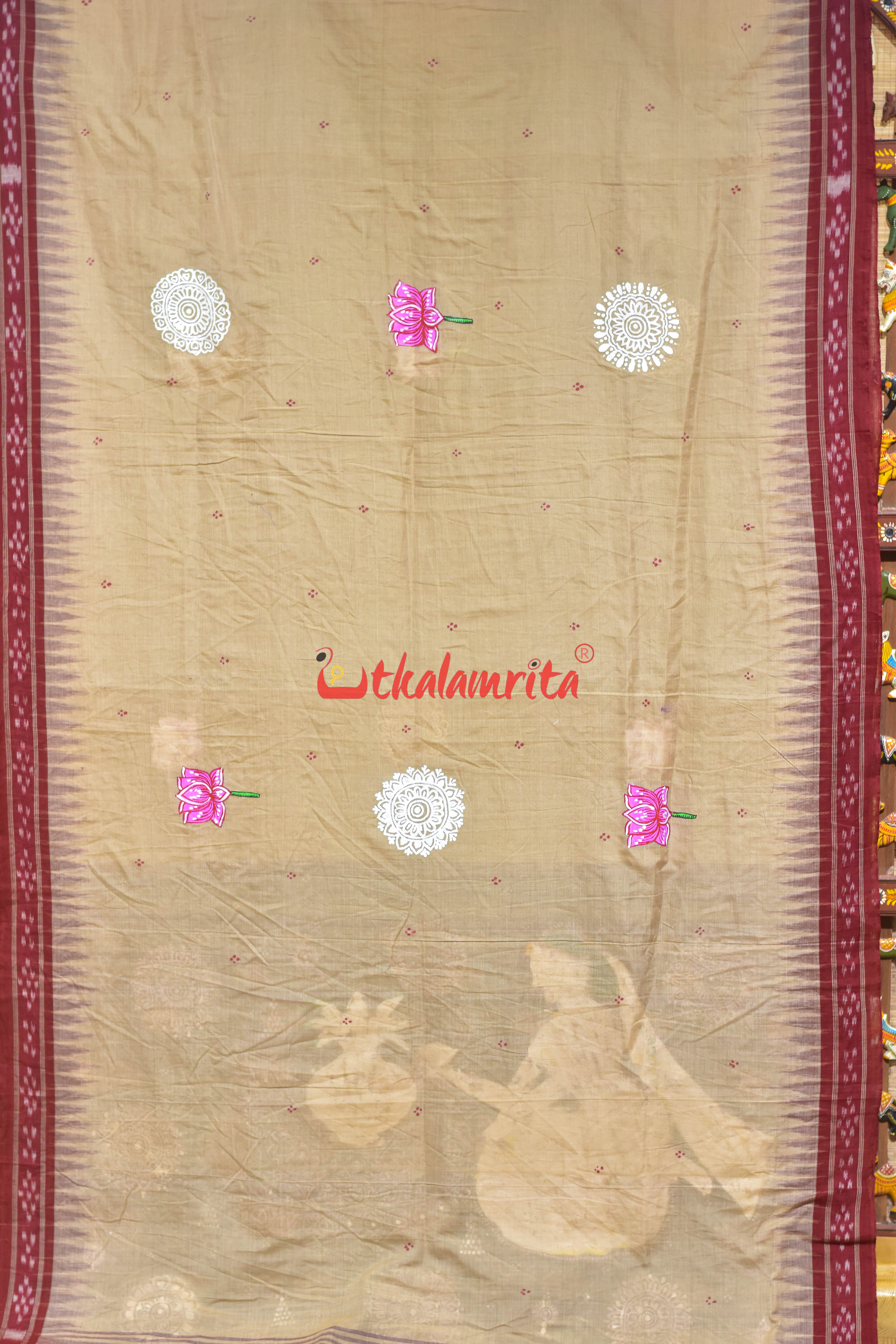Ghee Maroon Chita Jhoti Pattachitra Cotton Saree