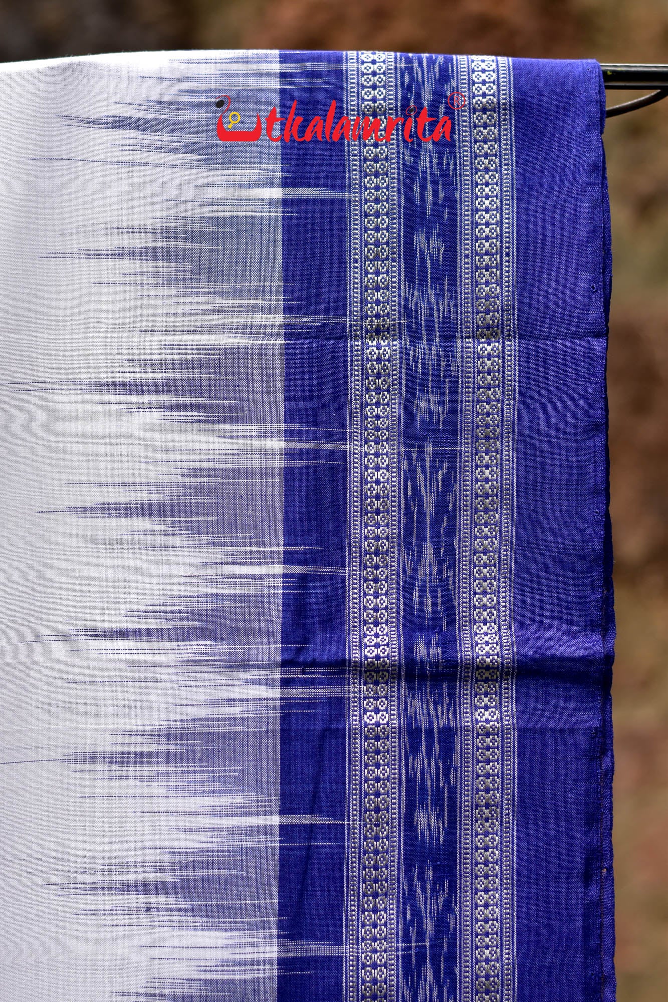 White Blue Kumbha Border Cotton Saree