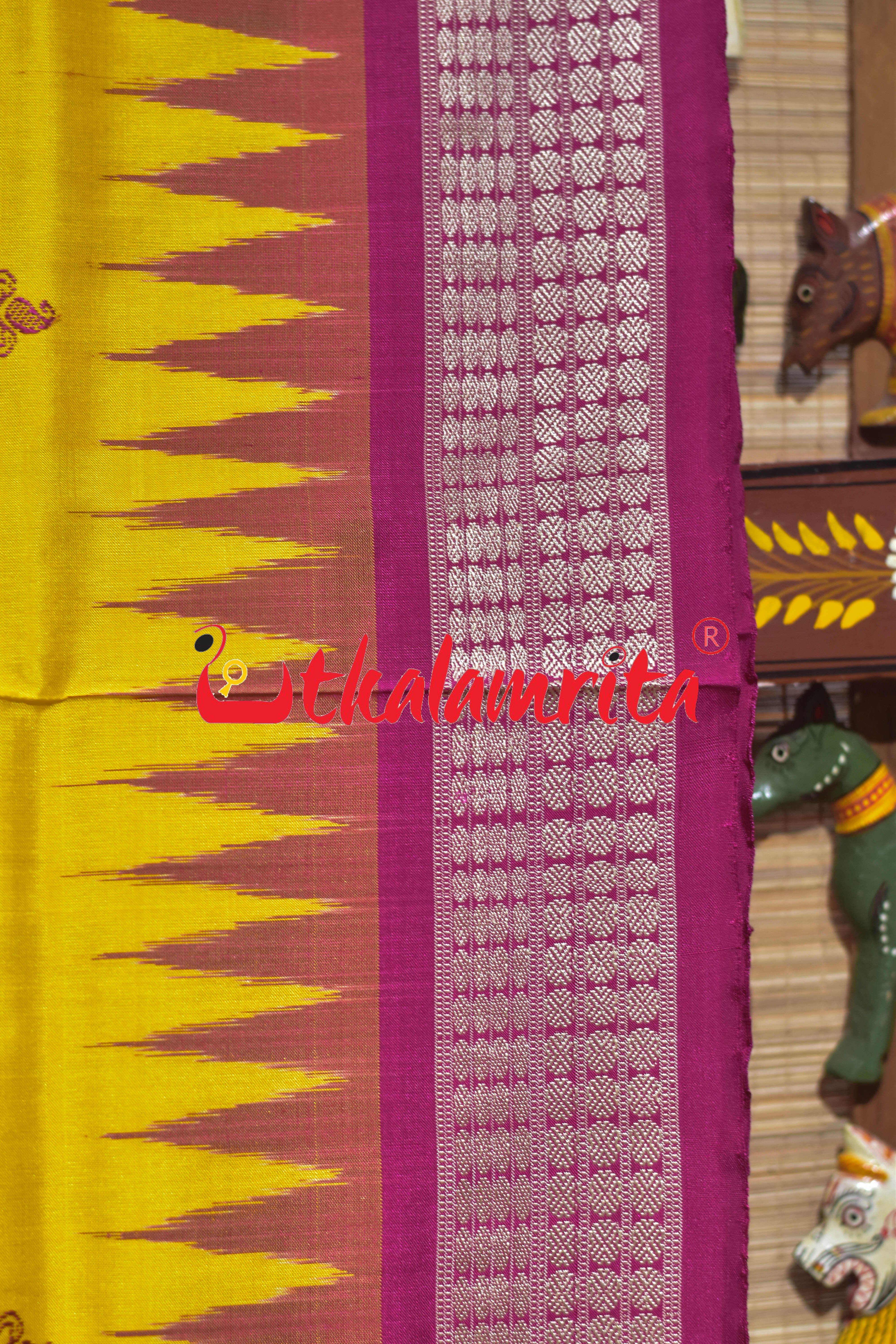 Yellow Rani Jhumka Bomkai Silk Saree