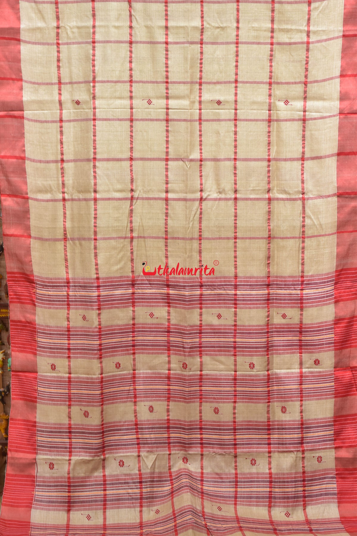 Big Check Red Santhal Tussar Saree