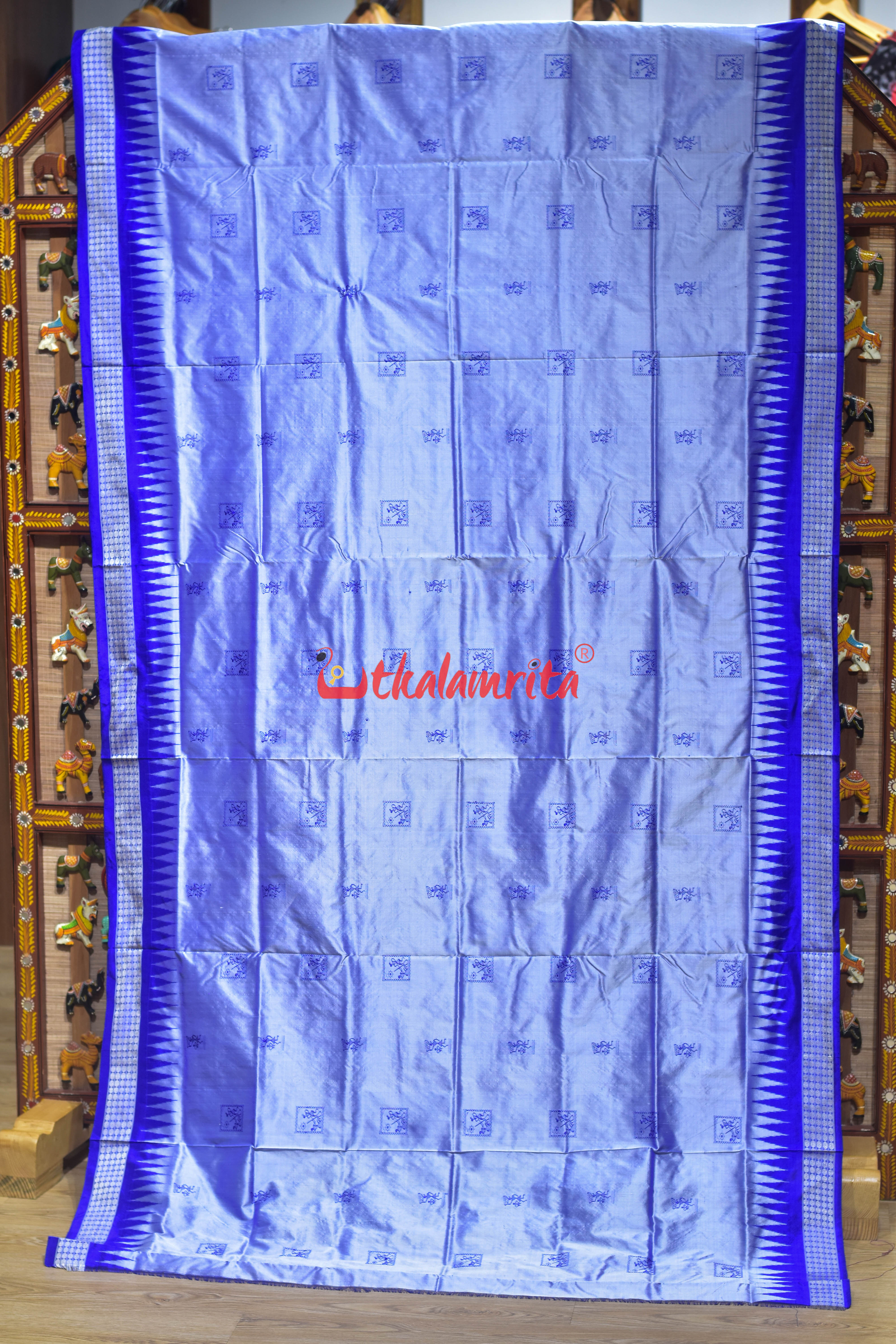 Blue Tribals Body Bomkai Silk Saree