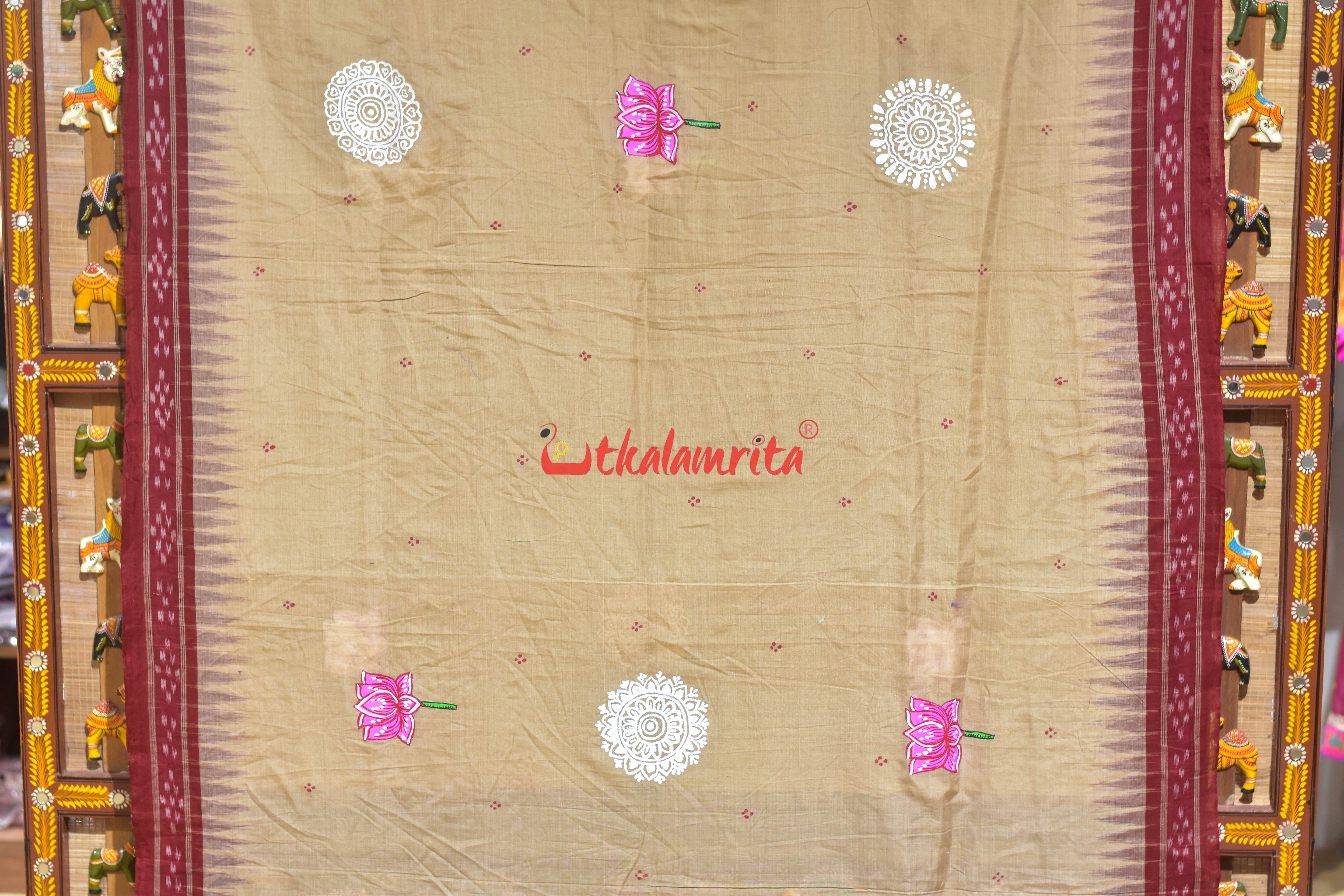 Ghee Maroon Chita Jhoti Pattachitra Cotton Saree