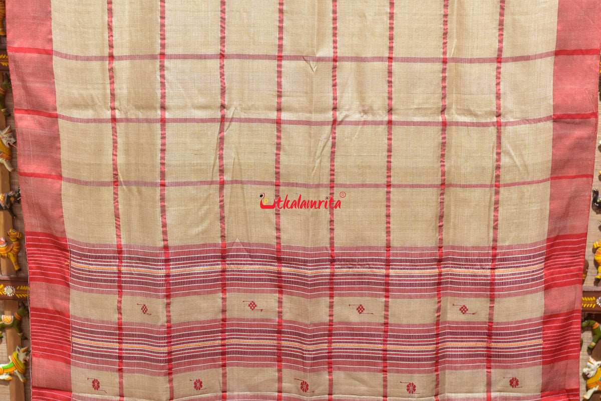 Big Check Red Santhal Tussar Saree