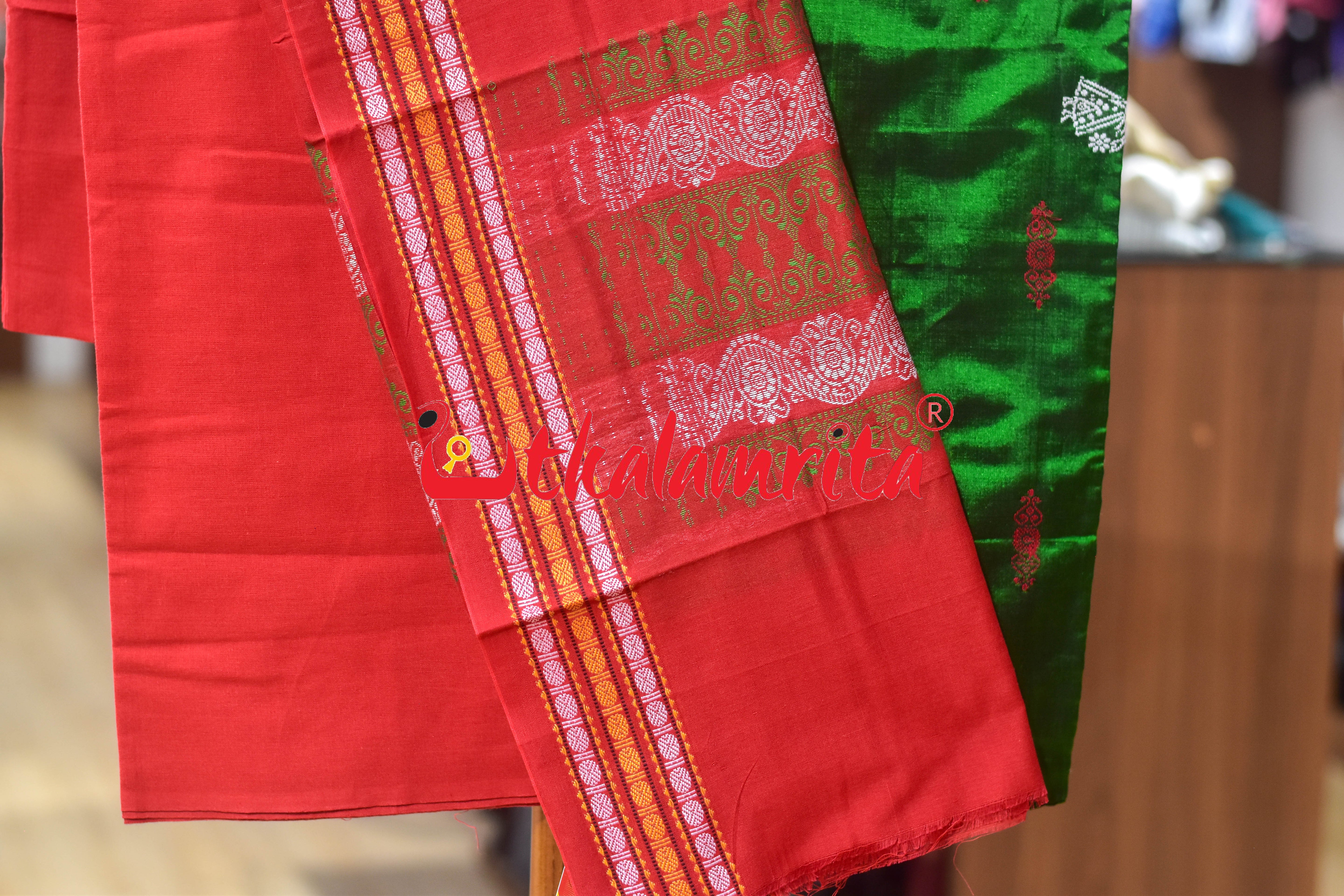 Green Red Doll Bomkai Bapta Dress Set