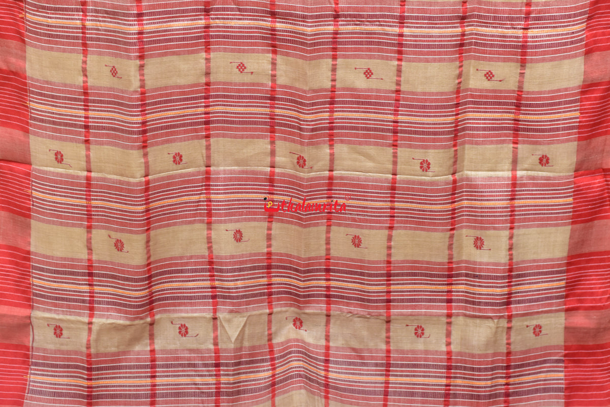 Big Check Red Santhal Tussar Saree