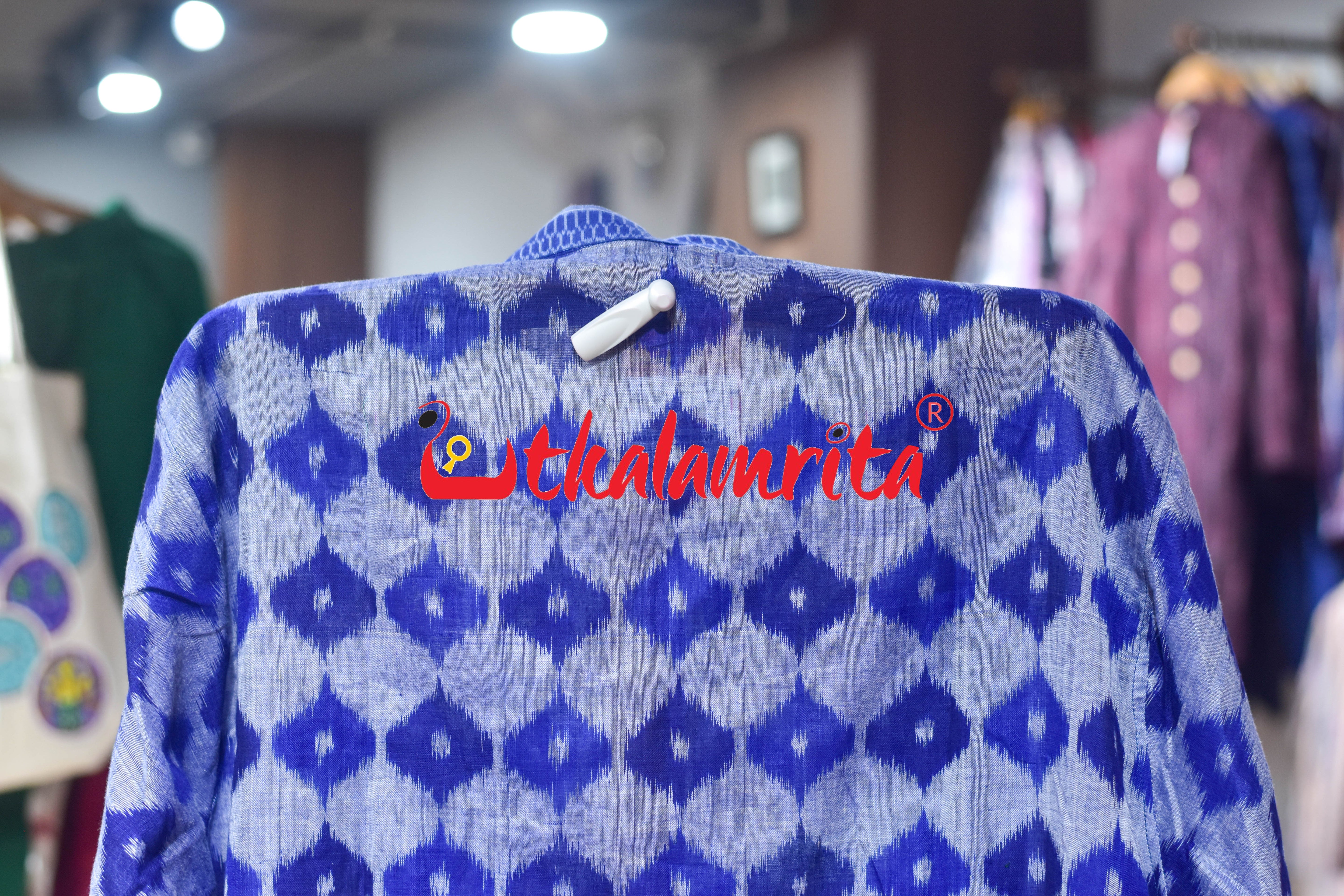 Blue 3D Illusions Odia Letters (Men's Half kurta)