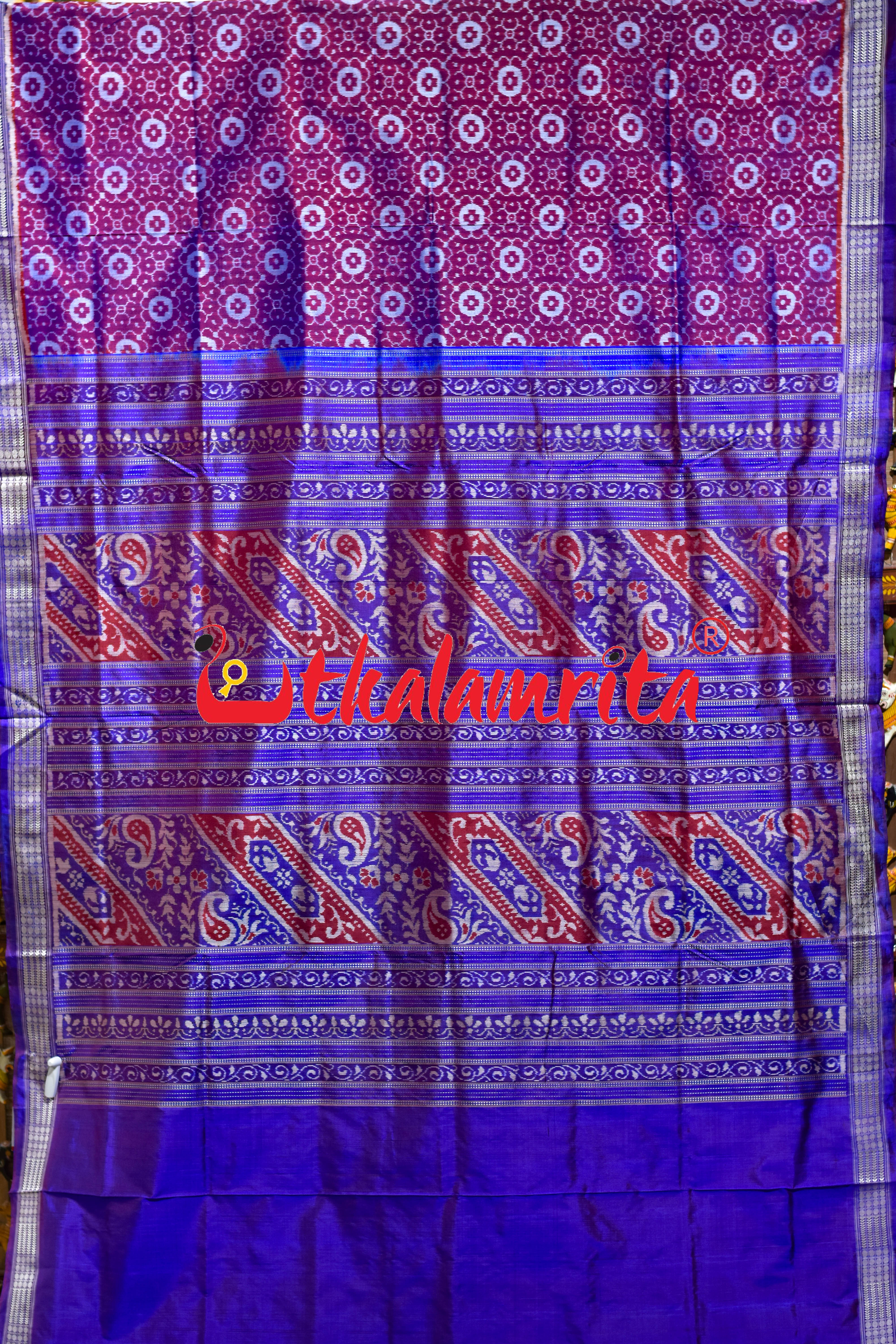 Magenta Blue Sambalpuri Bandha Silk Saree